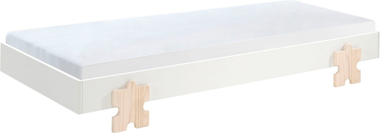 Vipack Kinderbett Modulo, stapelbares Einzelbett, inkl. Rolllattenrost, 2 Farben (B/H/T ca. 203,6x93,8x48cm, Fuß Puzzle massiv, Bettseiten MDF lackiert), Liegefläche 90/200 cm, einzeln oder als 2-er Set erhältlich