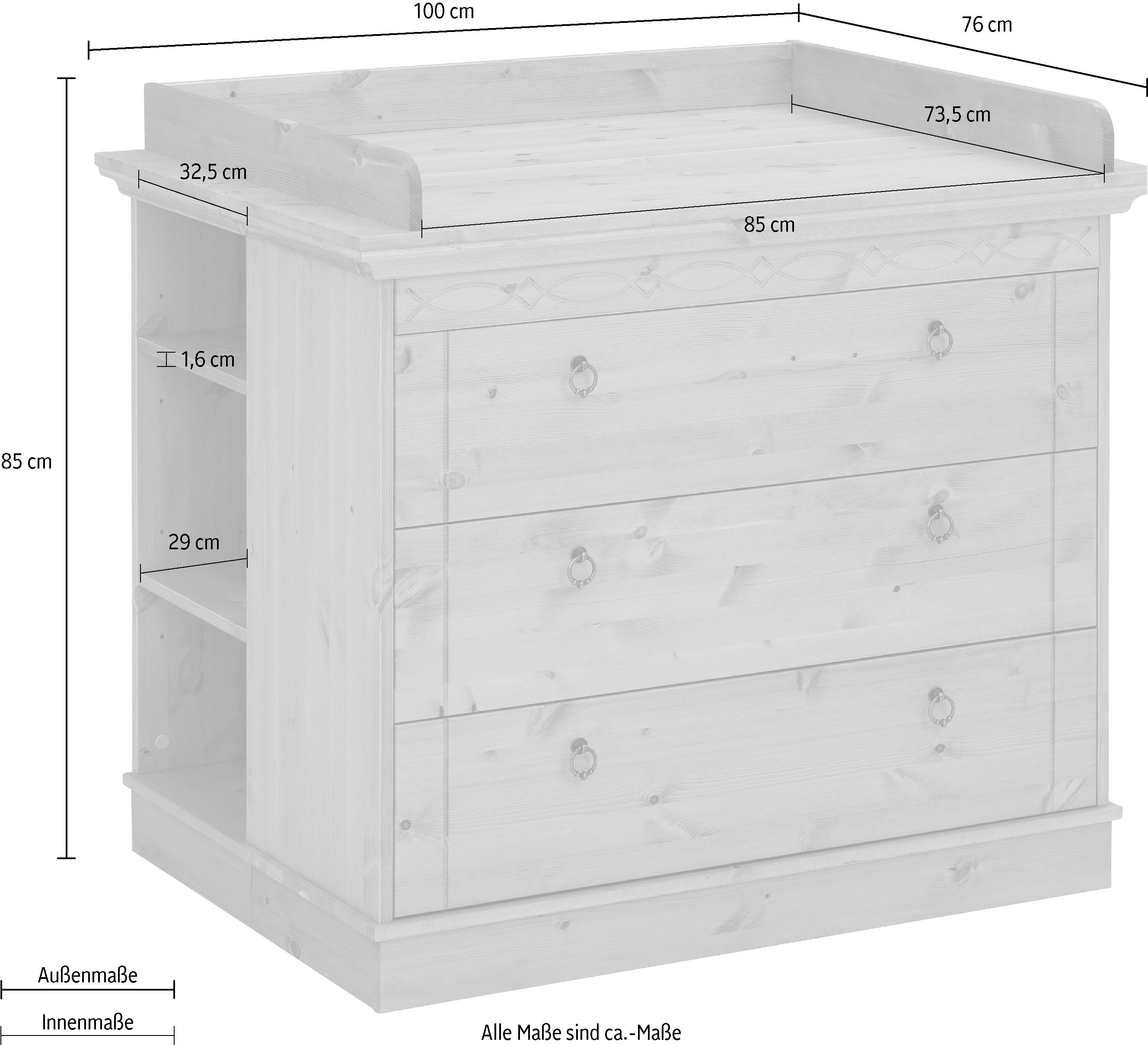 OTTO home Wickelkommode Indra, Landhausstil, viel Stauraum, FSC® zertifiziertes Massivholz, inklusive Unterbauregal und Aufsatz