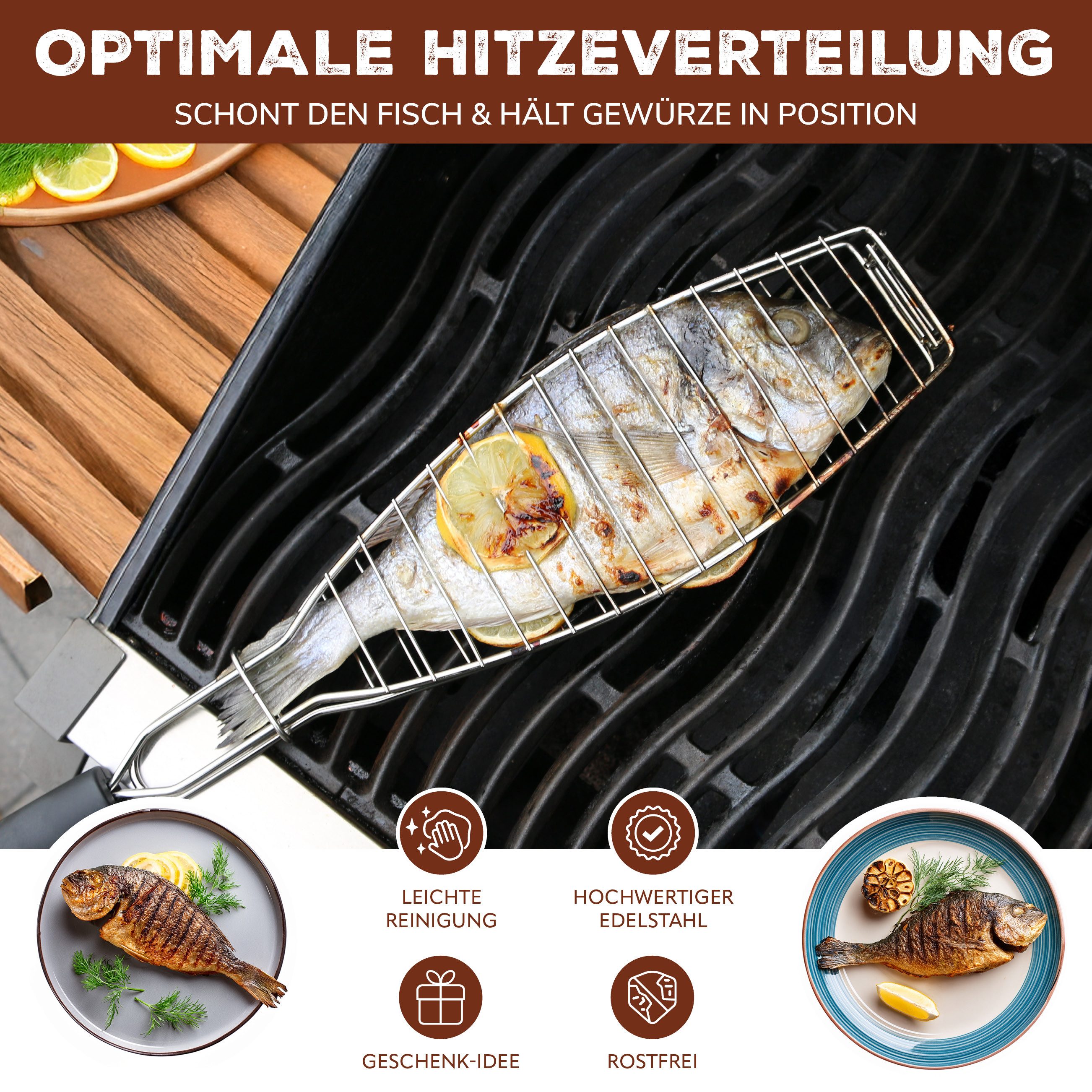 bremermann Grillguthalter Fisch-Grillhalter 2er Set Fischhalter, Fischgriller, Fischbräter, Edelstahl, Kunststoff, (2-St), für Fische bis ca. 30 cm Länge