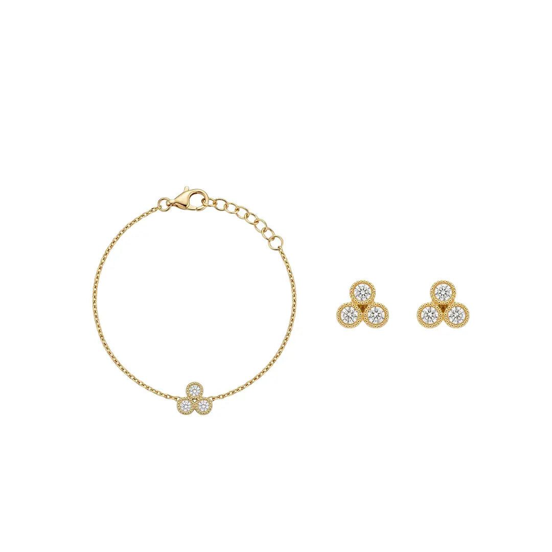 Suzan Gold Schmuckset Set 925 sterling silber armband ohrringe gold zirkonia trio damen