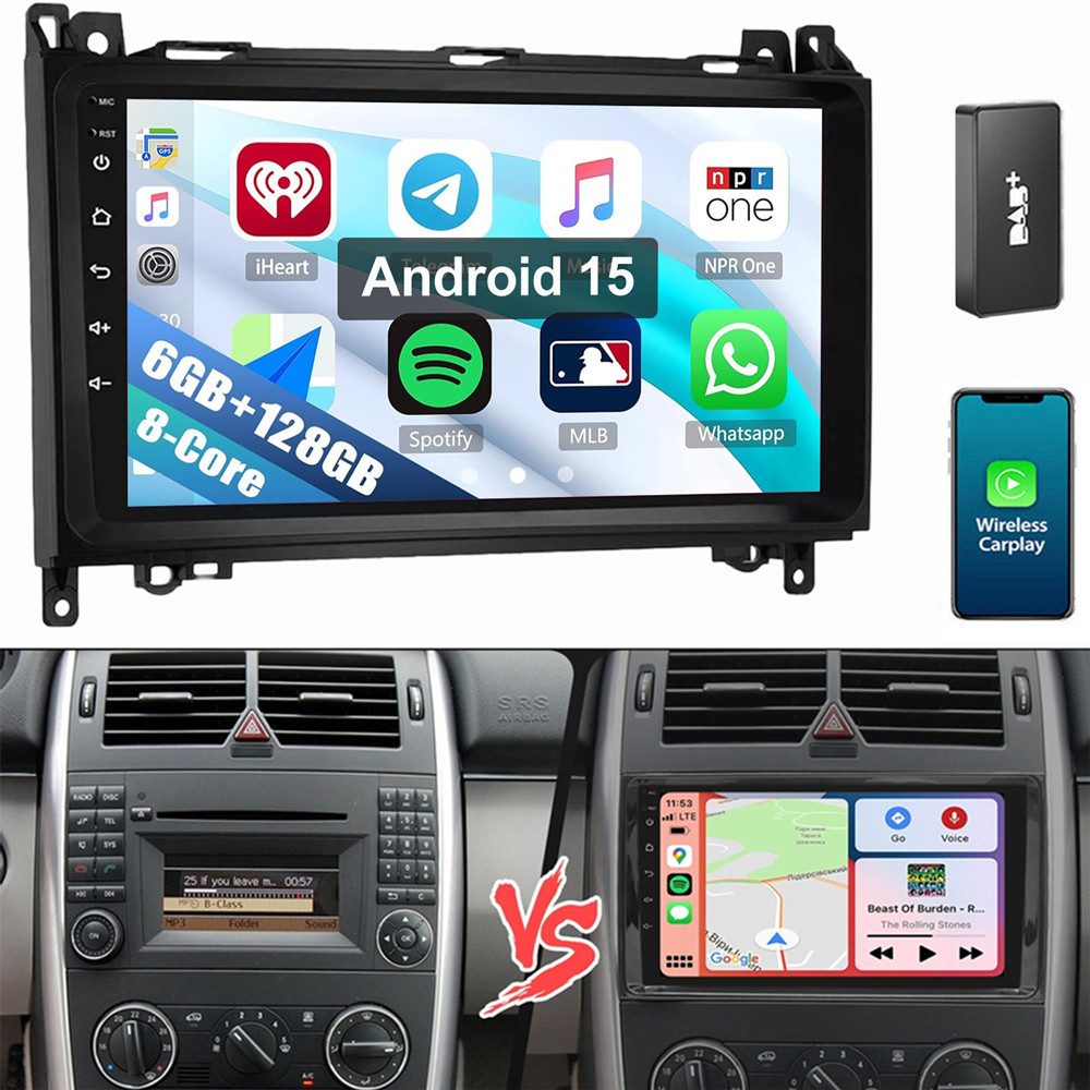 ESSGOO Für Mercedes W169 W639 Vito Viano W204 6+128G Android 15 Autoradio (RDS, Digitalradio (DAB), FM, AM, Apple Carplay Android Auto 4G LTE DSP SWC 8-Kern)