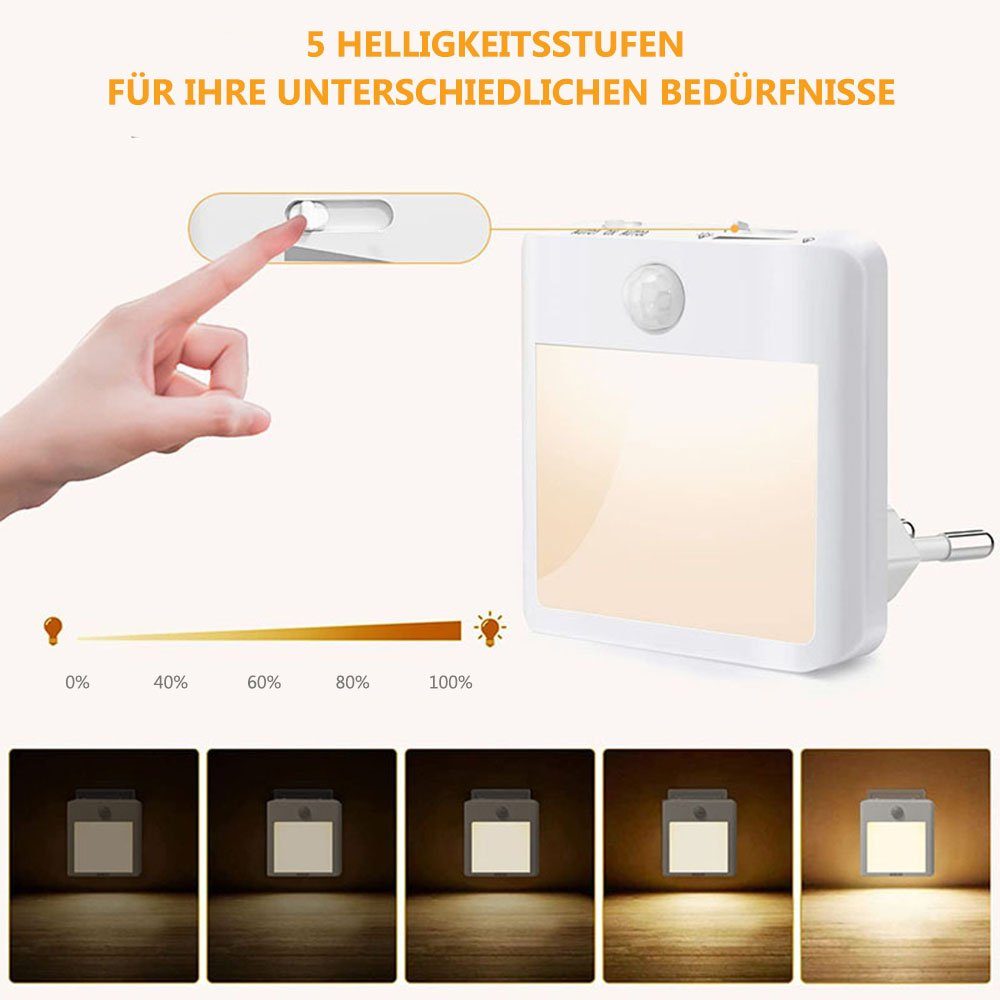 Qualra LED Nachtlicht Nachtlicht Steckdose Bewegungsmelder 10-100% Helligkeit, Dämmerungssensor für Kinderzimmer Wohnzimmer Garage Bad