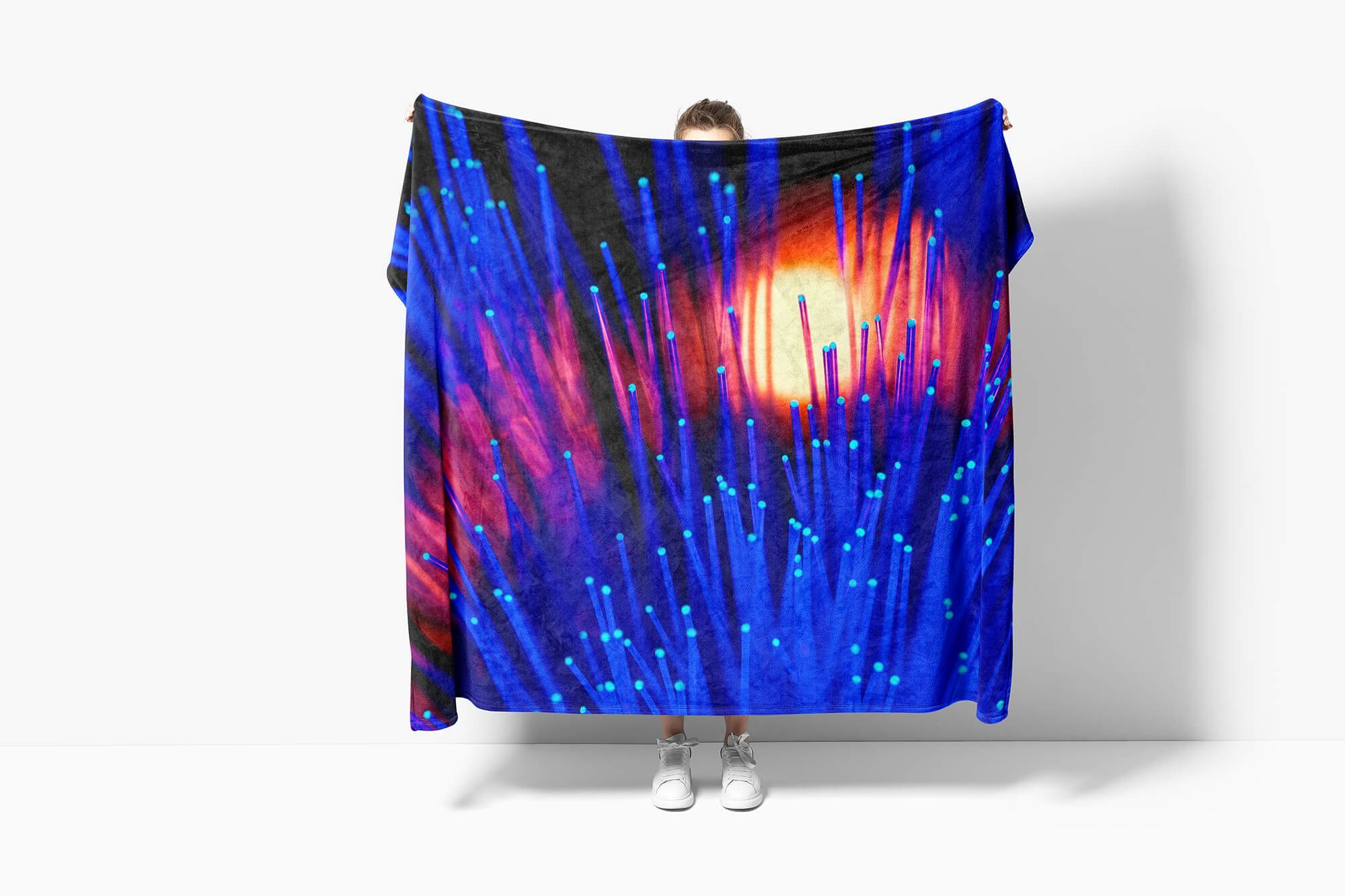 Handtuch mit Kuscheldecke Handtücher Baumwolle-Polyester-Mix Art Fotomotiv (1-St), Saunatuch Sinus Blau 3d Auffallend, Handtuch Strandhandtuch Kunst