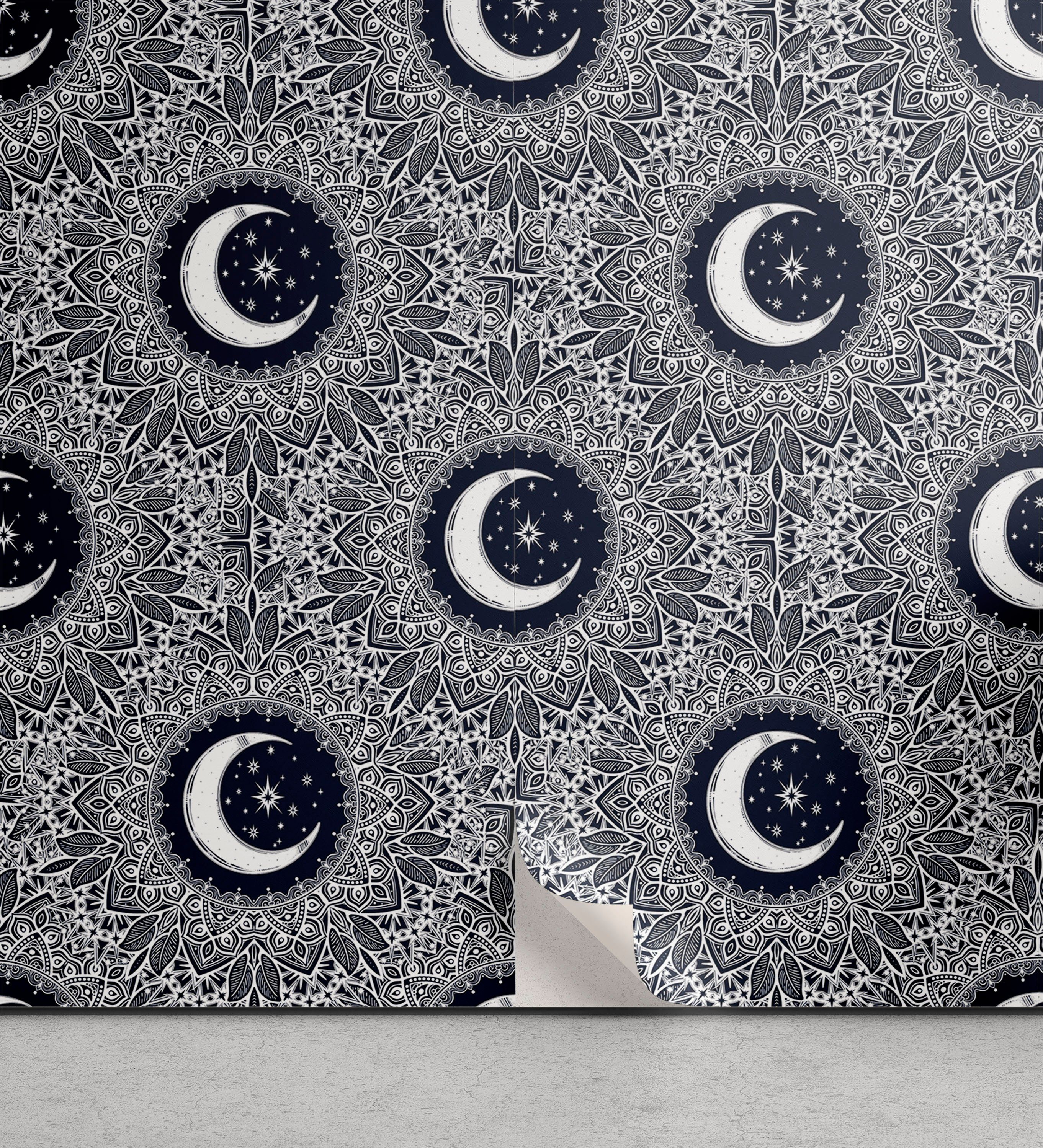 Abakuhaus Vinyltapete Wohnzimmer Abstrakt Crescent Küchenakzent, Mond-Stern-Blätter selbstklebendes