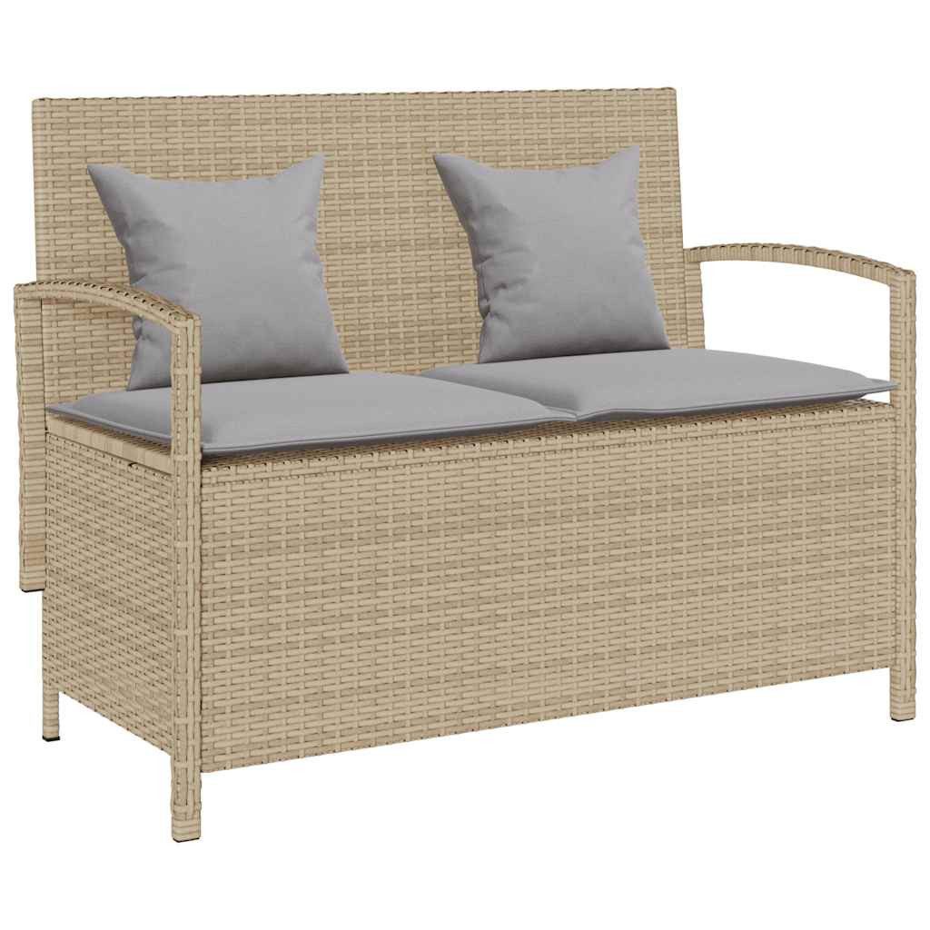 vidaXL Gartenbank Gartenbank mit Stauraum und Kissen Beige Poly Rattan (1-St)