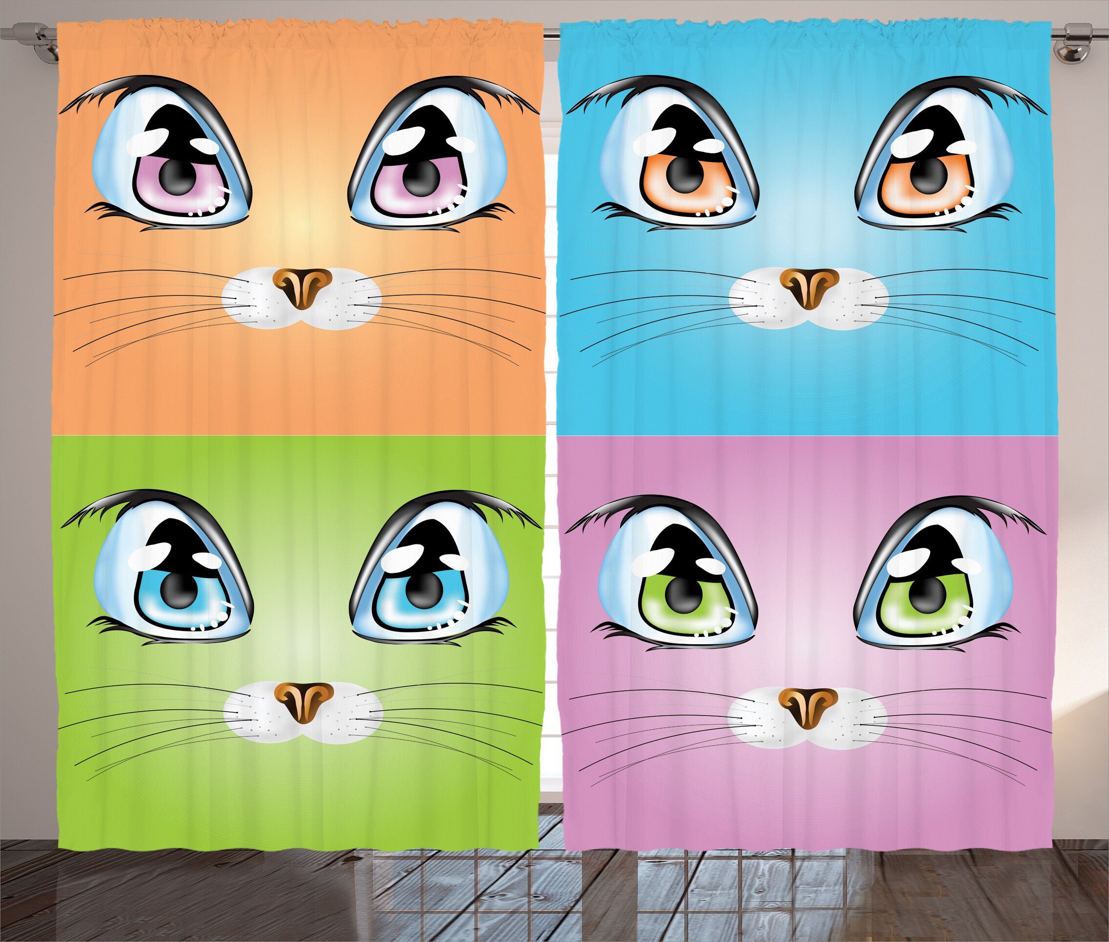 Gardine Schlafzimmer Kräuselband Vorhang mit Schlaufen und Haken, Abakuhaus, Katze Buntes Tier Kitten