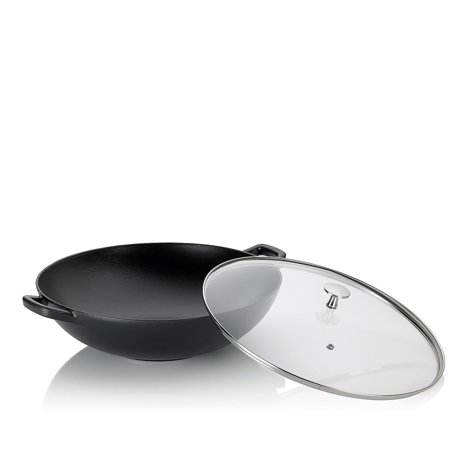 kela Wok Calido, Gusseisen, rau emailliert, hitzebeständiger Glasdeckel bis zu 220°C