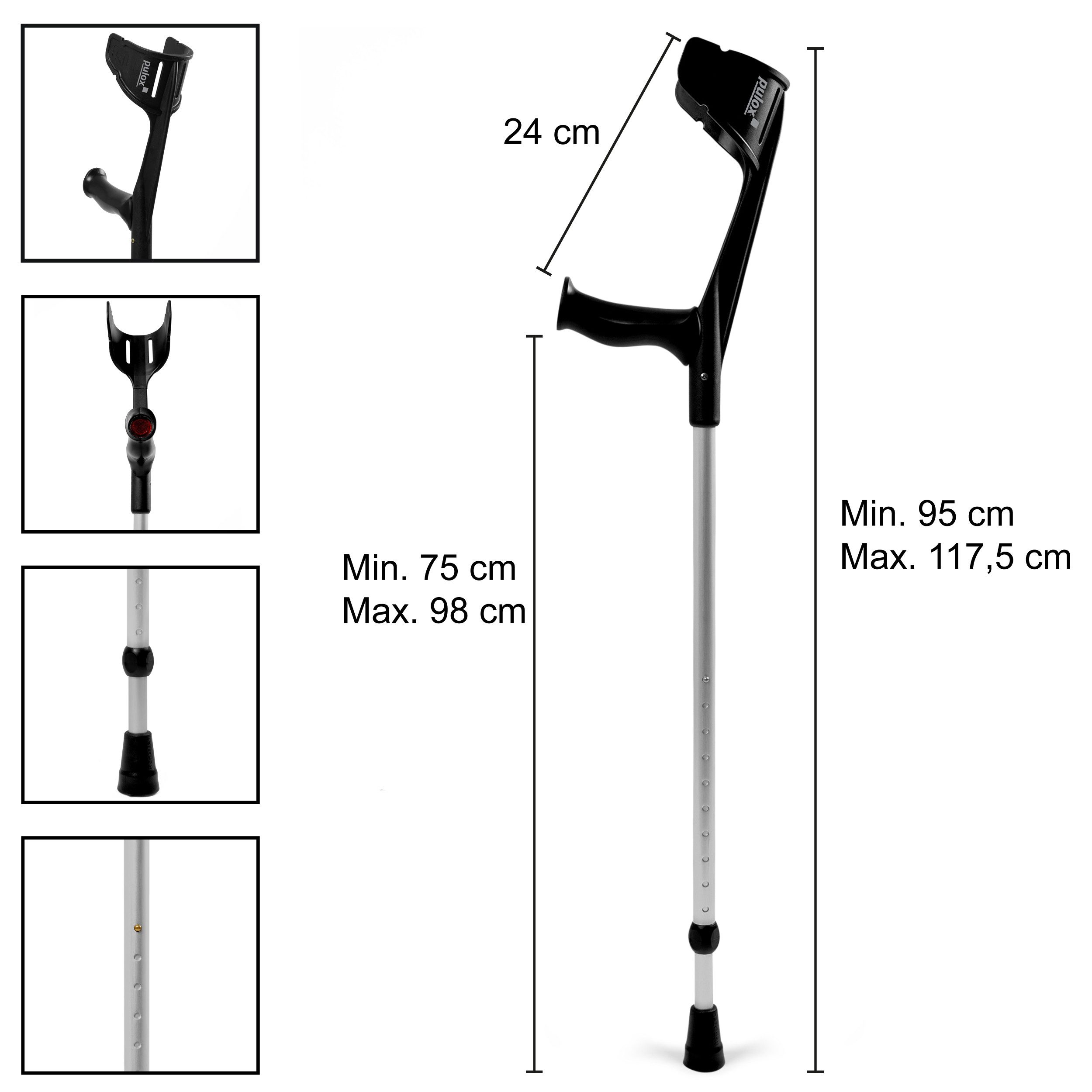 pulox Unterarmkrücke "Magic-Soft" Krücken-Paar (2 Stk) von Rebotec - Tiefschwarz, 2-tlg.