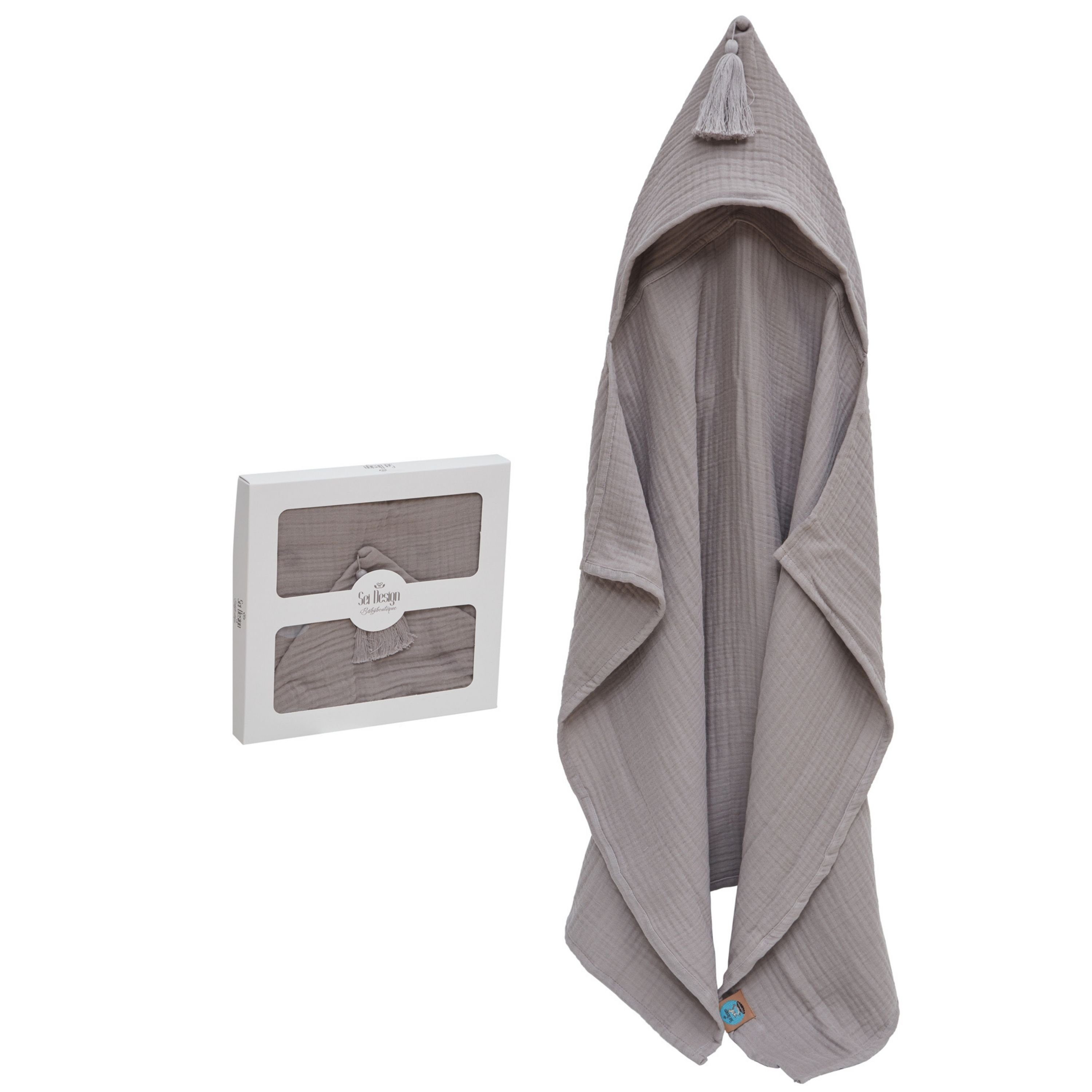 SEI Design Kapuzenhandtuch BIO Baby-Badeponcho 75x100 cm, Musselin (1-St), Musselin 4-lagig - 100% BIO Baumwolle stone-grey