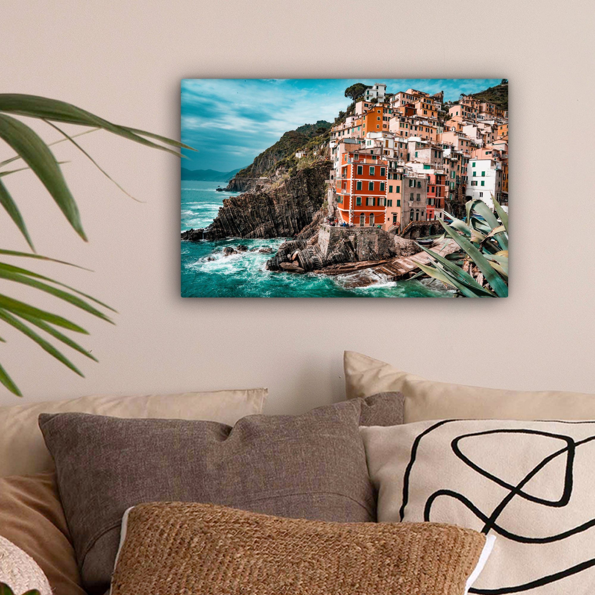 OneMillionCanvasses® Leinwandbild (1 St), - cm 30x20 - Wandbild Leinwandbilder, Felsen, Wanddeko, Aufhängefertig, Häuser Italien