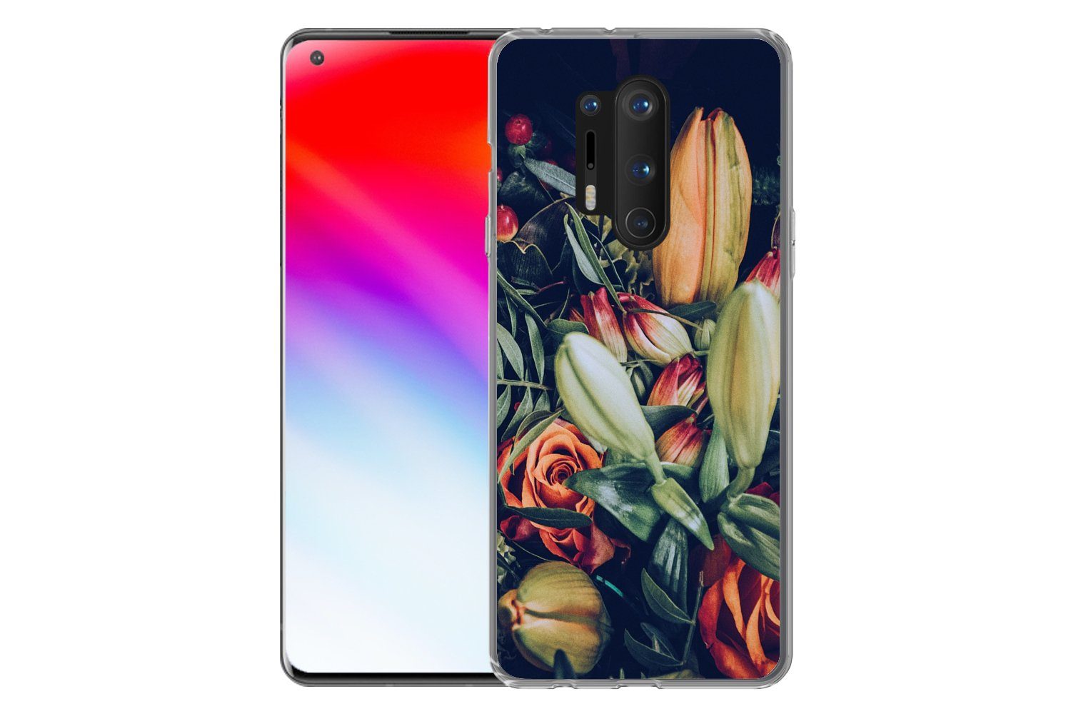 MuchoWow Handyhülle für OnePlus 8 Pro Blumenstrauß - Stilleben - Blumen - Pflanzen - Rot, Phone Case, Silikon, Schutzhülle Dünn