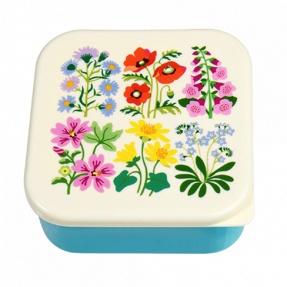 Rex London Lunchbox Snack Box 3er Set Wild Flowers, Kunststoff, BPA-frei, (Set, 3-tlg., ca. 11,5 x 11,5 x 5,5 cm (große Box), jede Box mit Wildblumen Motiv, passt genau in den größeren Behälter