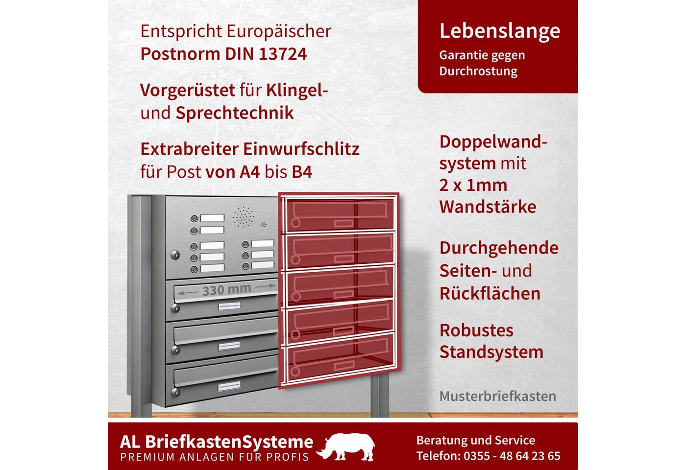 Thumbnail - AL Briefkastensysteme Standbriefkasten 12 Fach Premium Edelstahl Briefkasten Post A4 modern robustwetterfest