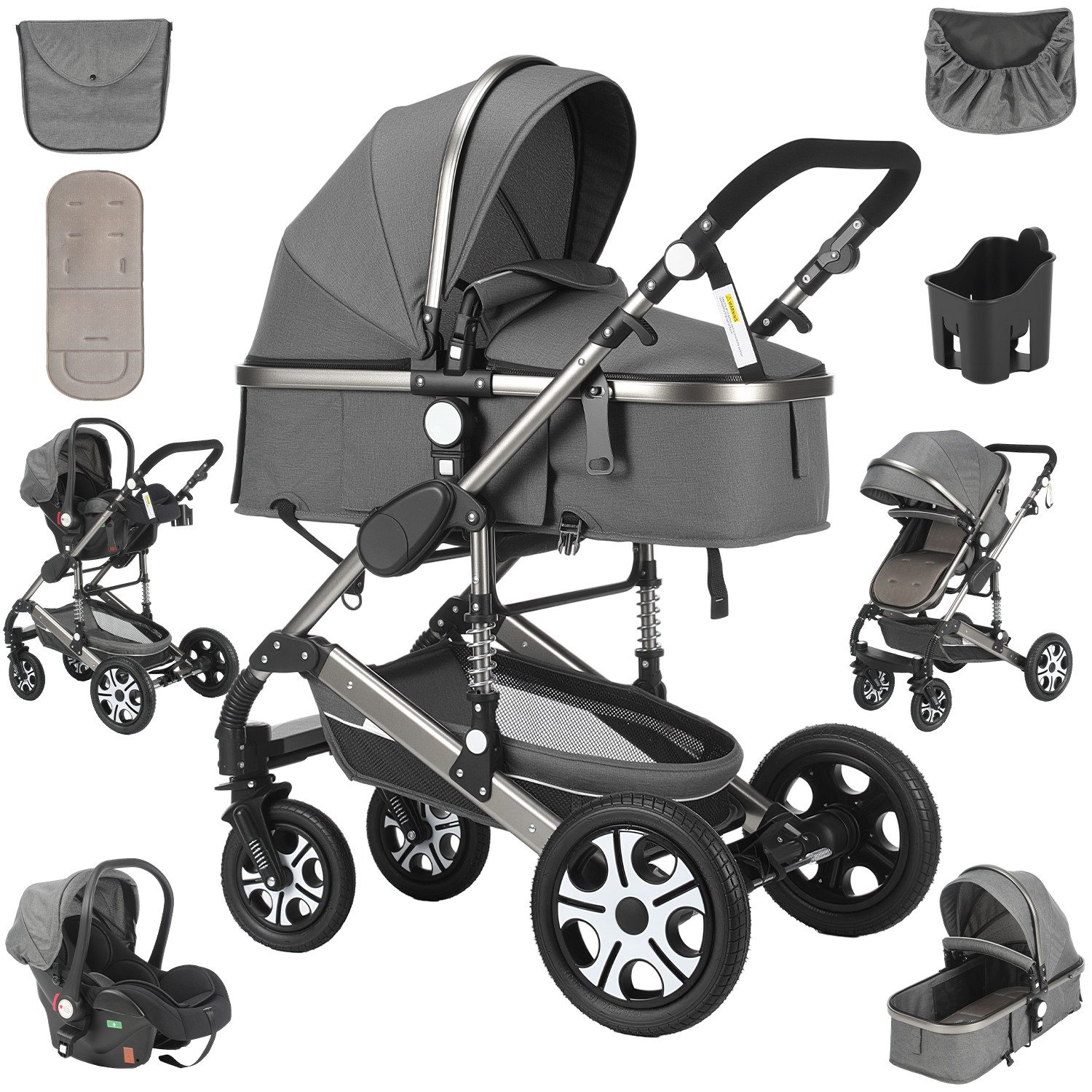 oyajia Kombi-Kinderwagen Babyschale Baby Buggy Babywanne 3in1 Set