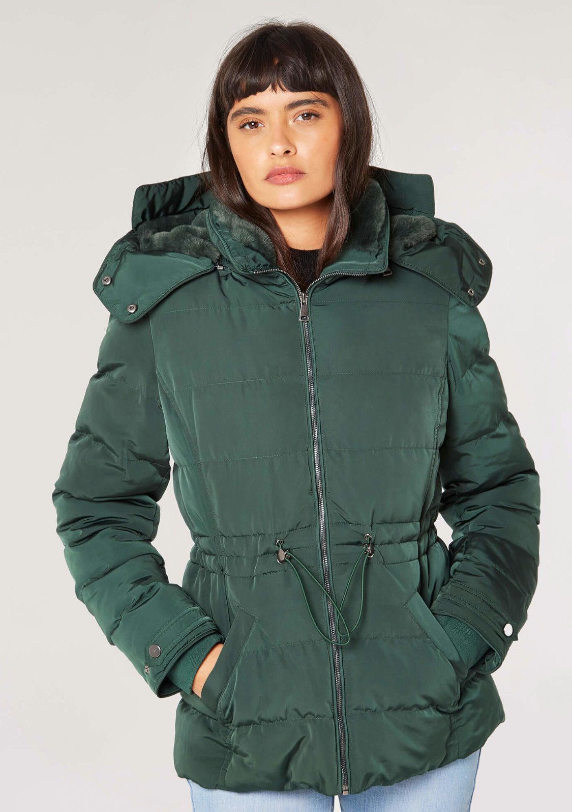Apricot Winterjacke Fur Lined Rem Hood Puffer Jacket (1-St., mit abnehmbarer Kapuze) mit abnehmbarer Kapuze grün