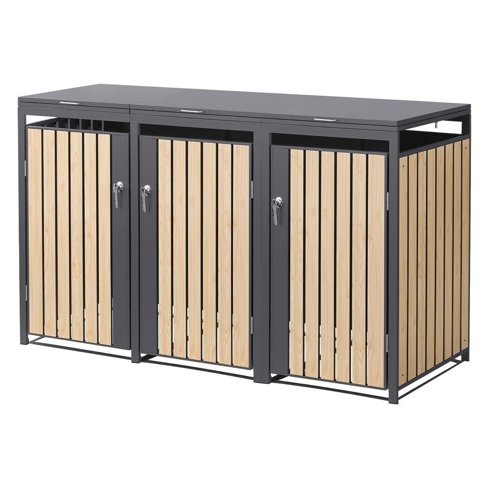ML-DESIGN Mülltonnenbox Müllbox aus Stahl wetterfeste Mülltonnen Verkleidung Mülltonnengarage, Mülltonnencontainer mit Klappdeckel/Tür für 3 Tonne 120 oder 240 Liter
