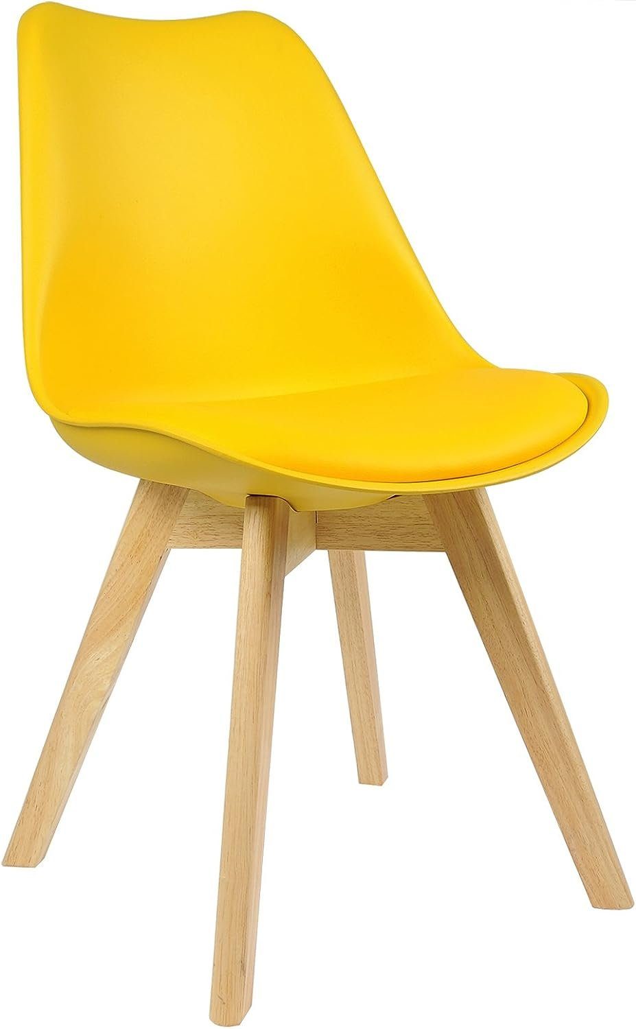 Versandkosten Woltu Esszimmerstuhl (1 St), Kunstleder Sitzfläche Polsterstuhl gelb Holzbeine aus