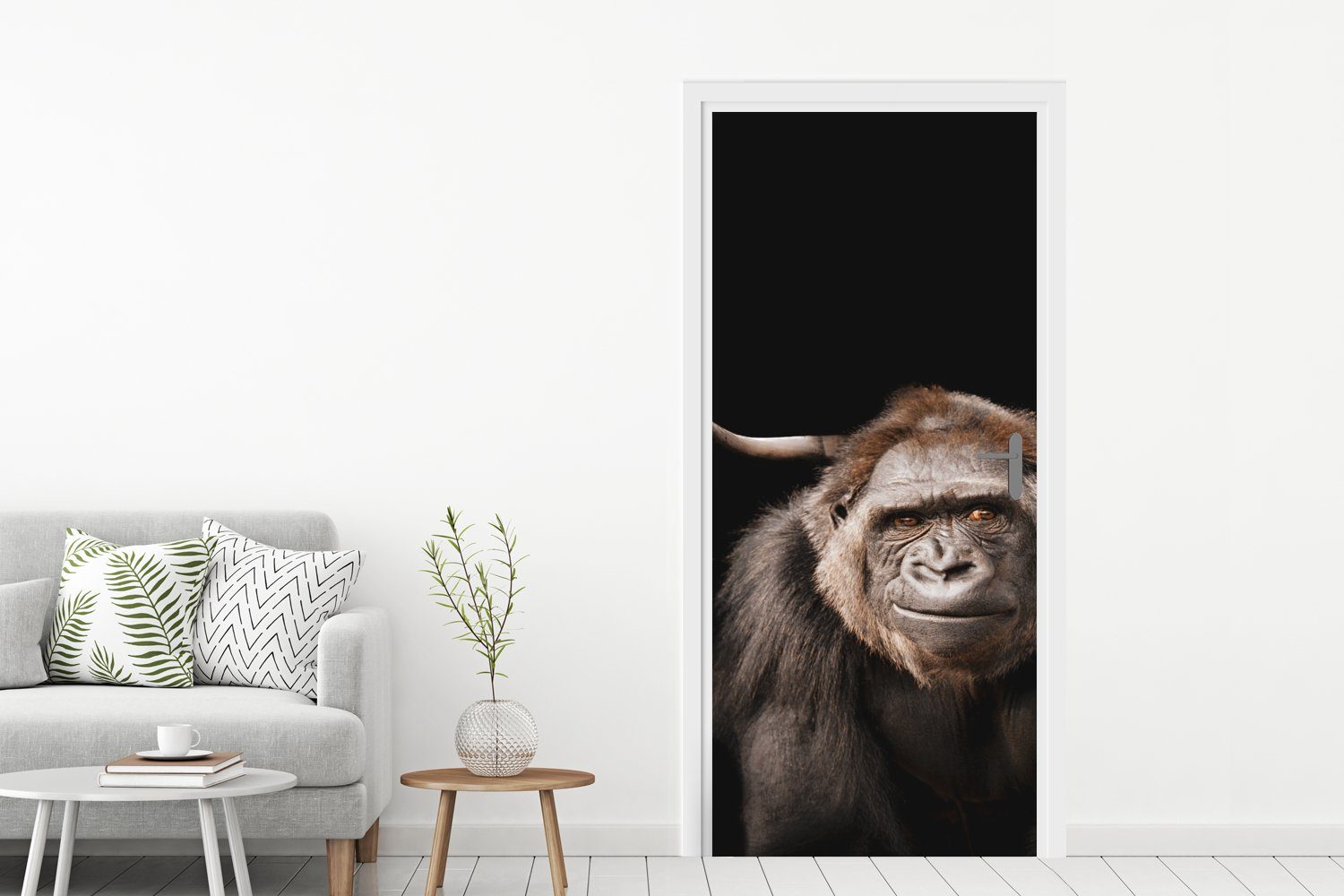 MuchoWow Türtapete Scottish Highlander - Fototapete für Matt, St), - (1 75x205 bedruckt, Türaufkleber, Schwarz, Gorilla cm Tür