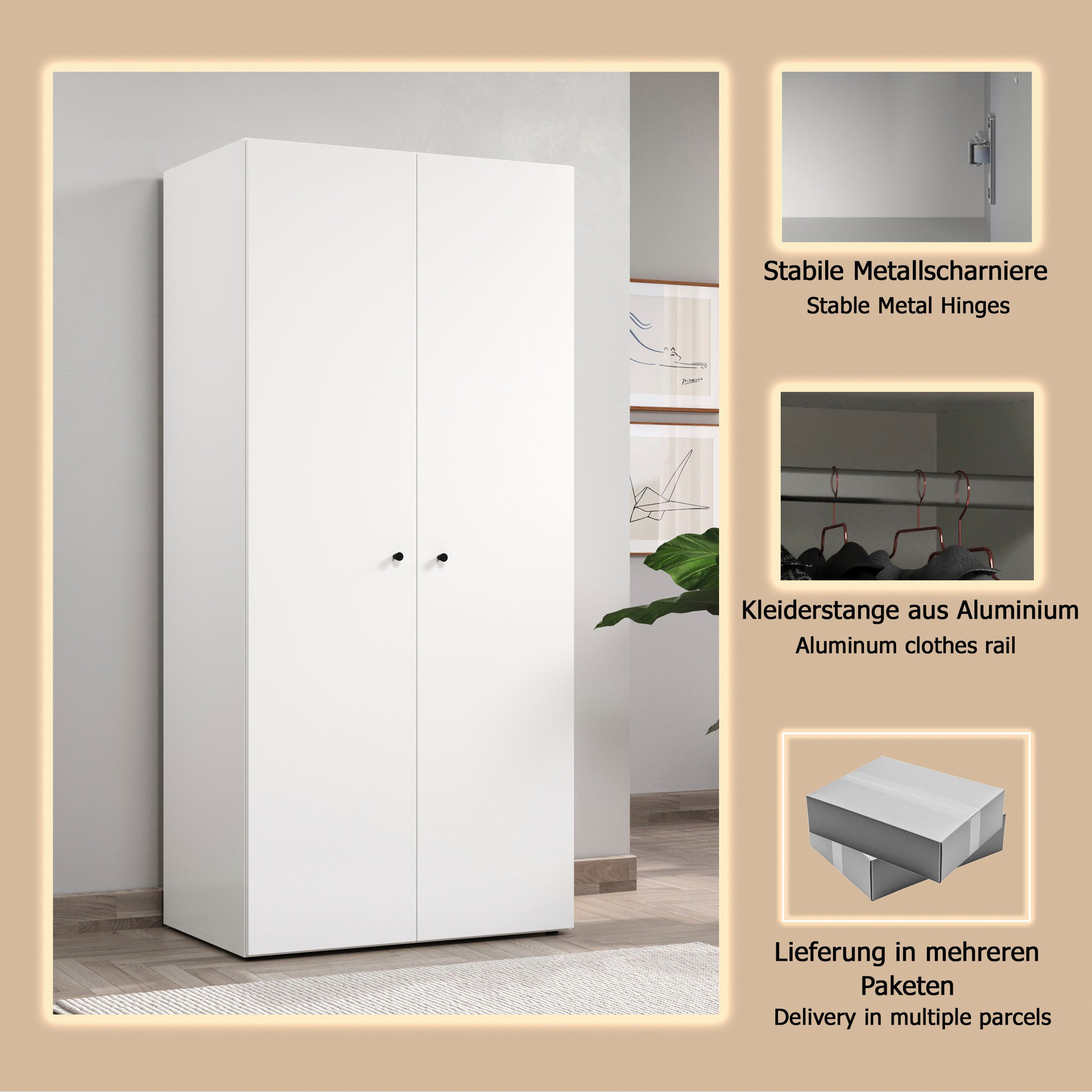 INOSIGN Kleiderschrank Jersey Schlafzimmerschrank GarderobeSchrank (Multischrank Wäscheschrank Hochschrank) Drehtürenschrank mit modernen Griffen