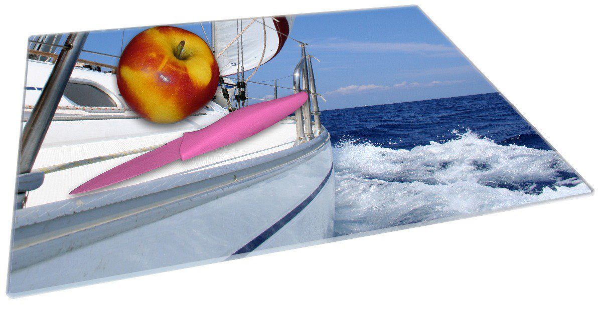 Wallario Schneidebrett Segelboot on Tour, 4mm, Gummifüße 30x40cm ESG-Sicherheitsglas, rutschfester (inkl. 1-St)
