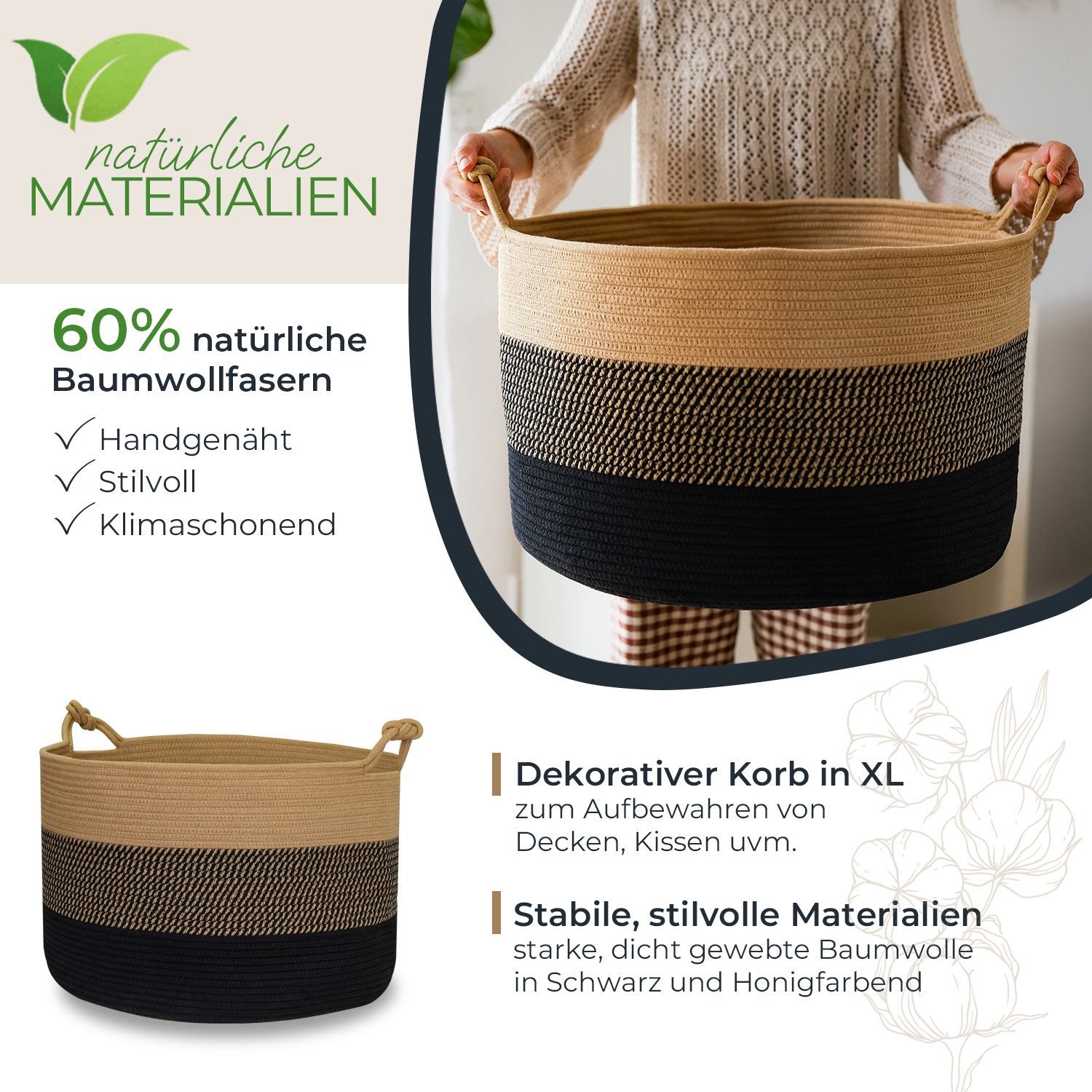 HMF Aufbewahrungskorb Aufbewahrungskorb mit Glücksknoten-Griffen, großer Ko günstig online kaufen