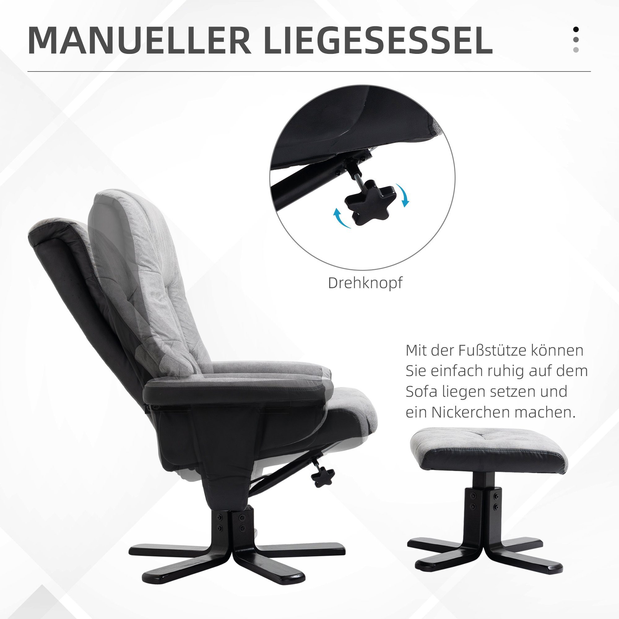 cm TV Liegefunktion (Polstersessel, x mit 109 x 82.5 HOMCOM Sessel Relaxsessel 2-St., Grau, Mikrofaser Fernsehsessel), 78