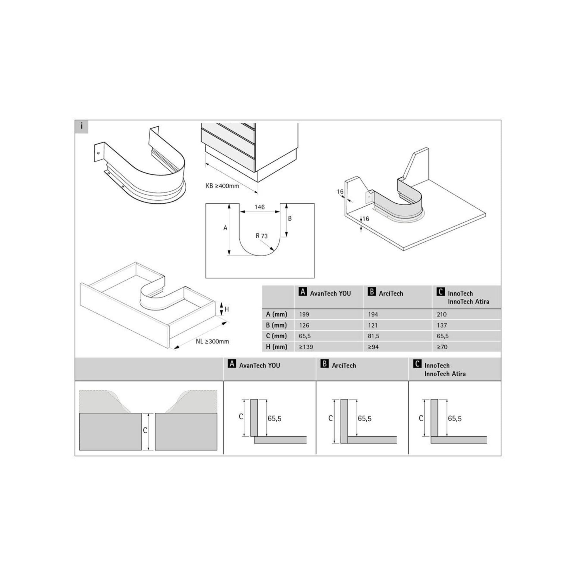Hettich Teleskop-Vollauszug Hettich Schubkasten-Metallumrandung ArciTech/AvanTech YOU 9204283,H67m