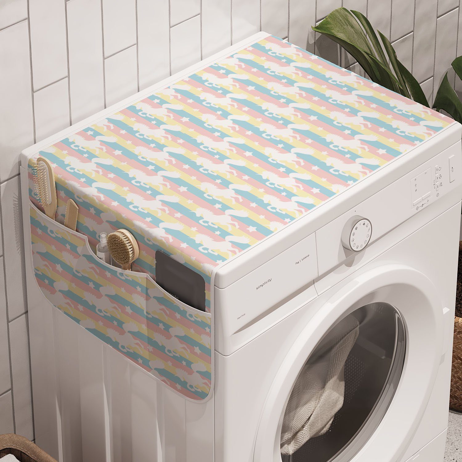 Abakuhaus Badorganizer Anti-Rutsch-Stoffabdeckung für Waschmaschine und Trockner, Einhorn Pastell Stripes Sterne