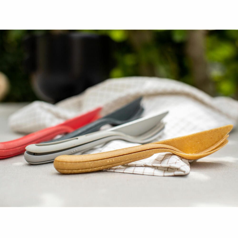 KOZIOL Besteck-Set Klikk Nature Wood (3-tlg), 1 Personen, Kunststoff-Holz-Mix, für Unterwegs