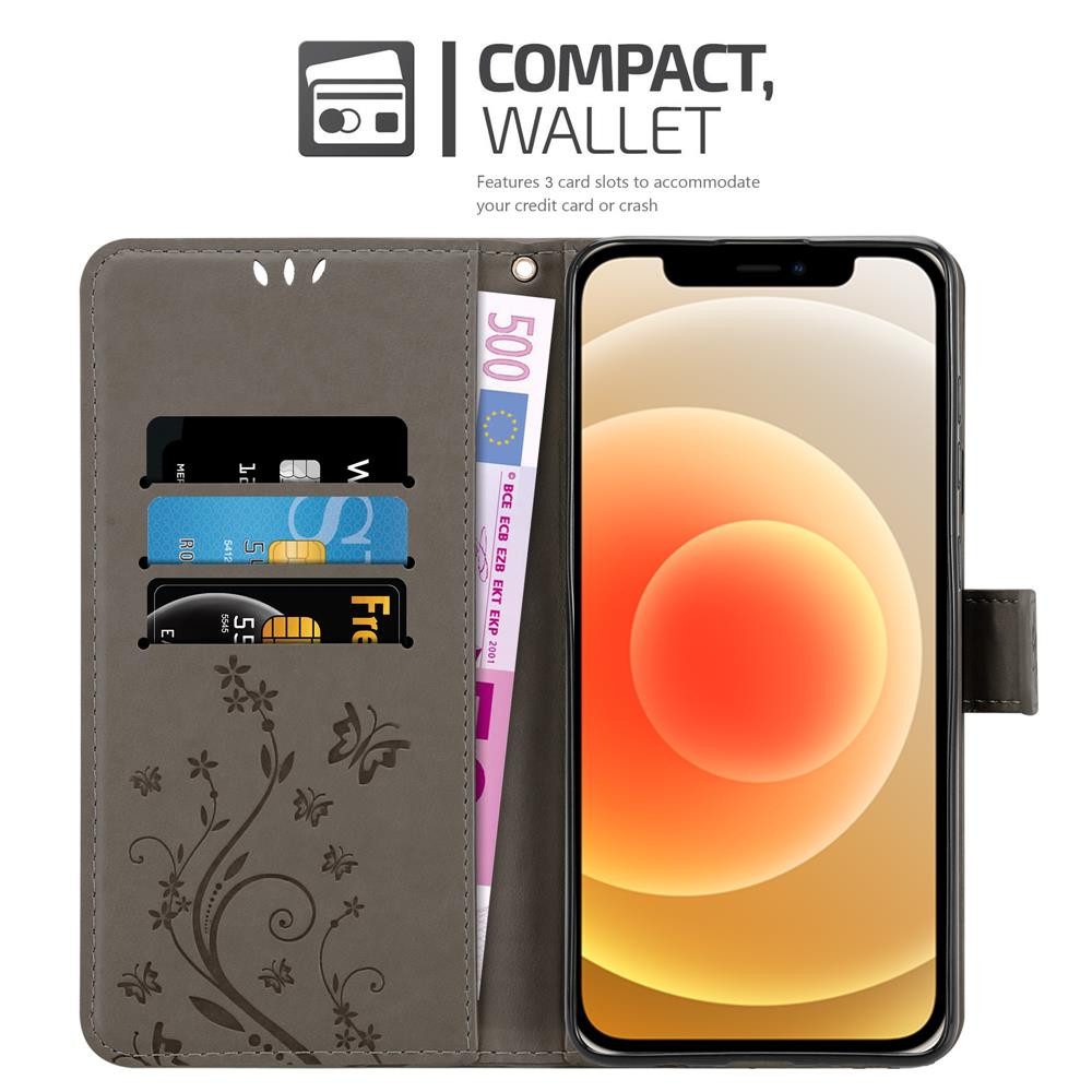 Cadorabo Handyhülle für iPhone 12 MINI Hülle Apple iPhone 12 MINI, Hülle Schutzhülle Blumen Flower mit Standfunktion Kartenfach Magnet