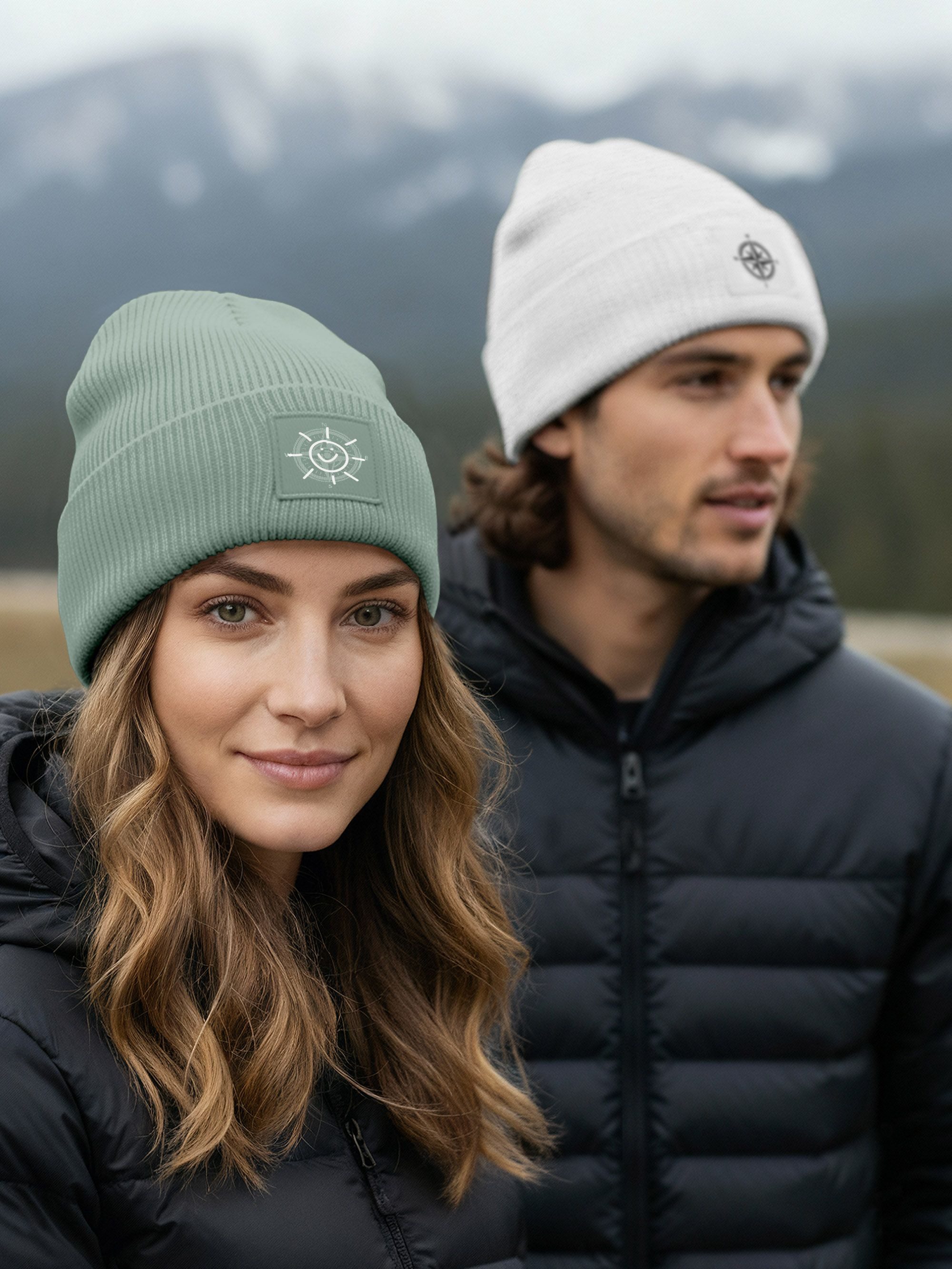 Neverless Strickmütze Beanie Patch Smile Sonne Aufdruck Positive Vibes Print Wintermütze – Bild 4 von 5