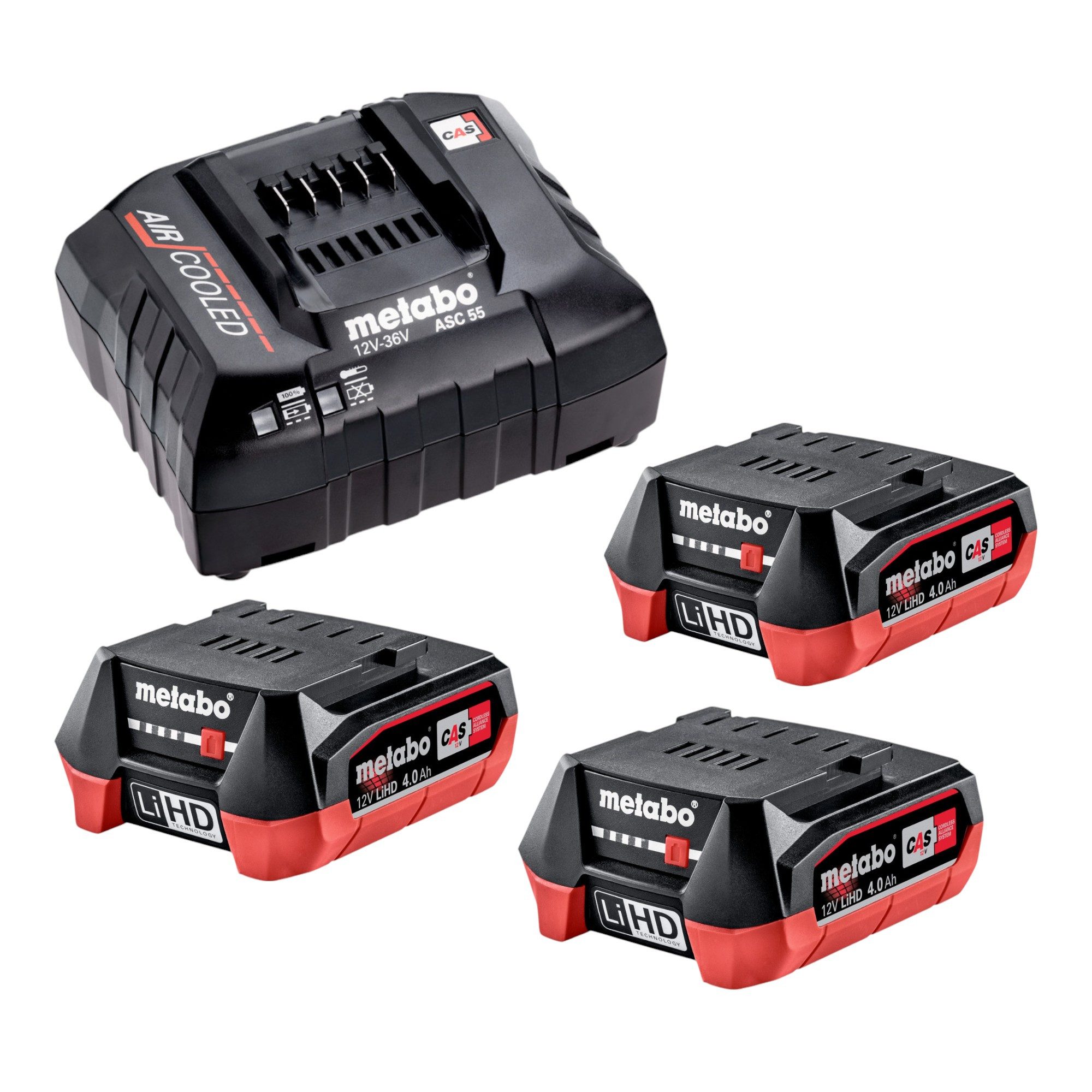 metabo Metabo Basis Set 3x LiHD Akkupack 12 V 4,0 Ah Akku + ASC 55 Ladegerät Akkupacks
