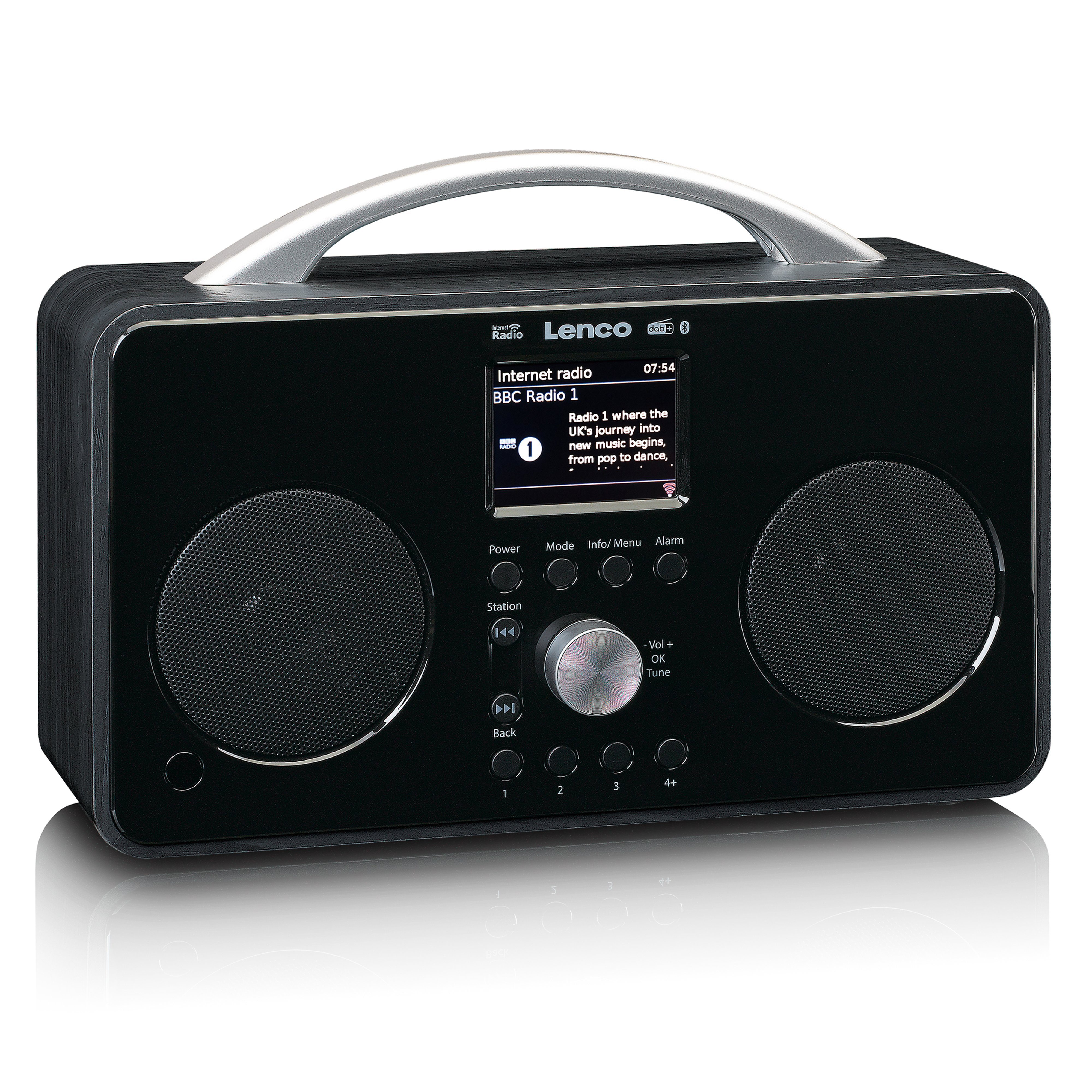 Lenco PIR-645 (DAB), W, (Digitalradio PLL FM Internet-Radio Bluetooth) Schwarz-Silber Radio, 5,00