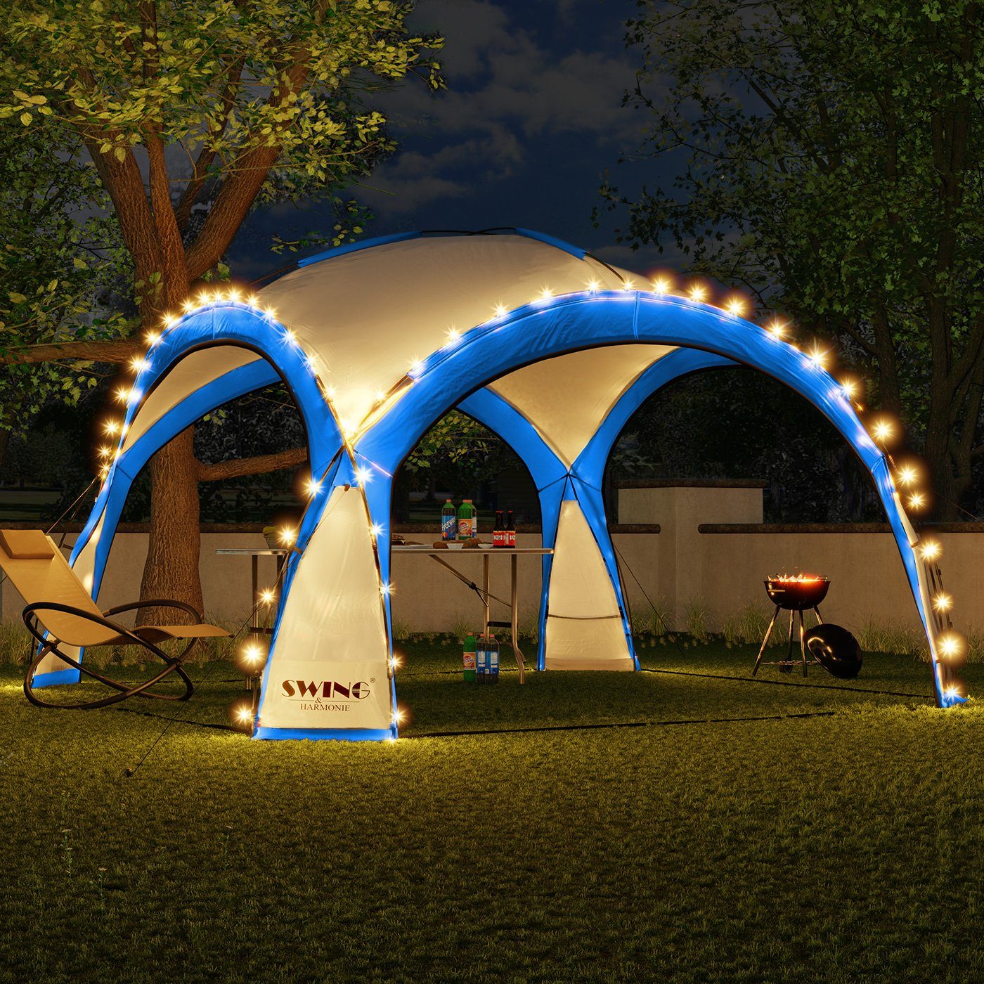 Swing&Harmonie Faltpavillon LED Event Pavillon 3,6 x 3,6m DomeShelter Garten inkl. Solarmodul