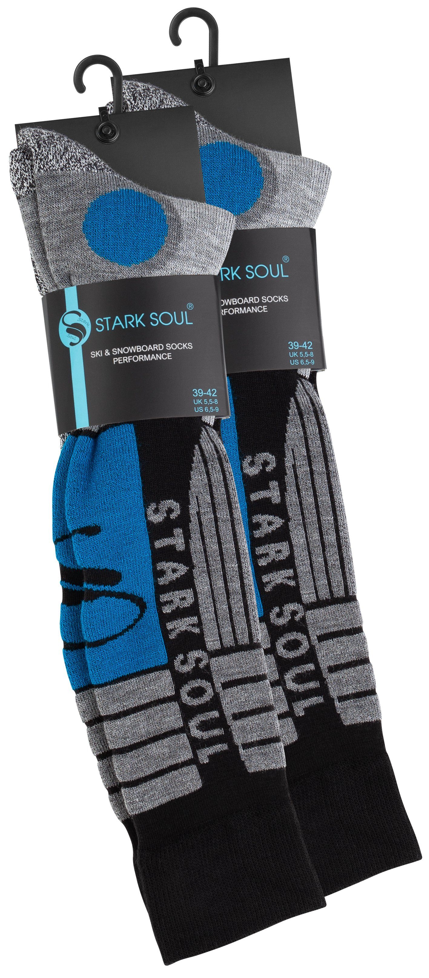 Stark Soul® Skisocken Ski & Snowboard Socken mit Spezialpolsterung, 2 Paar, Funktionssocken 2er-Pack, Dehnungszonen am Knöchel und Spann, weiche Zehennaht