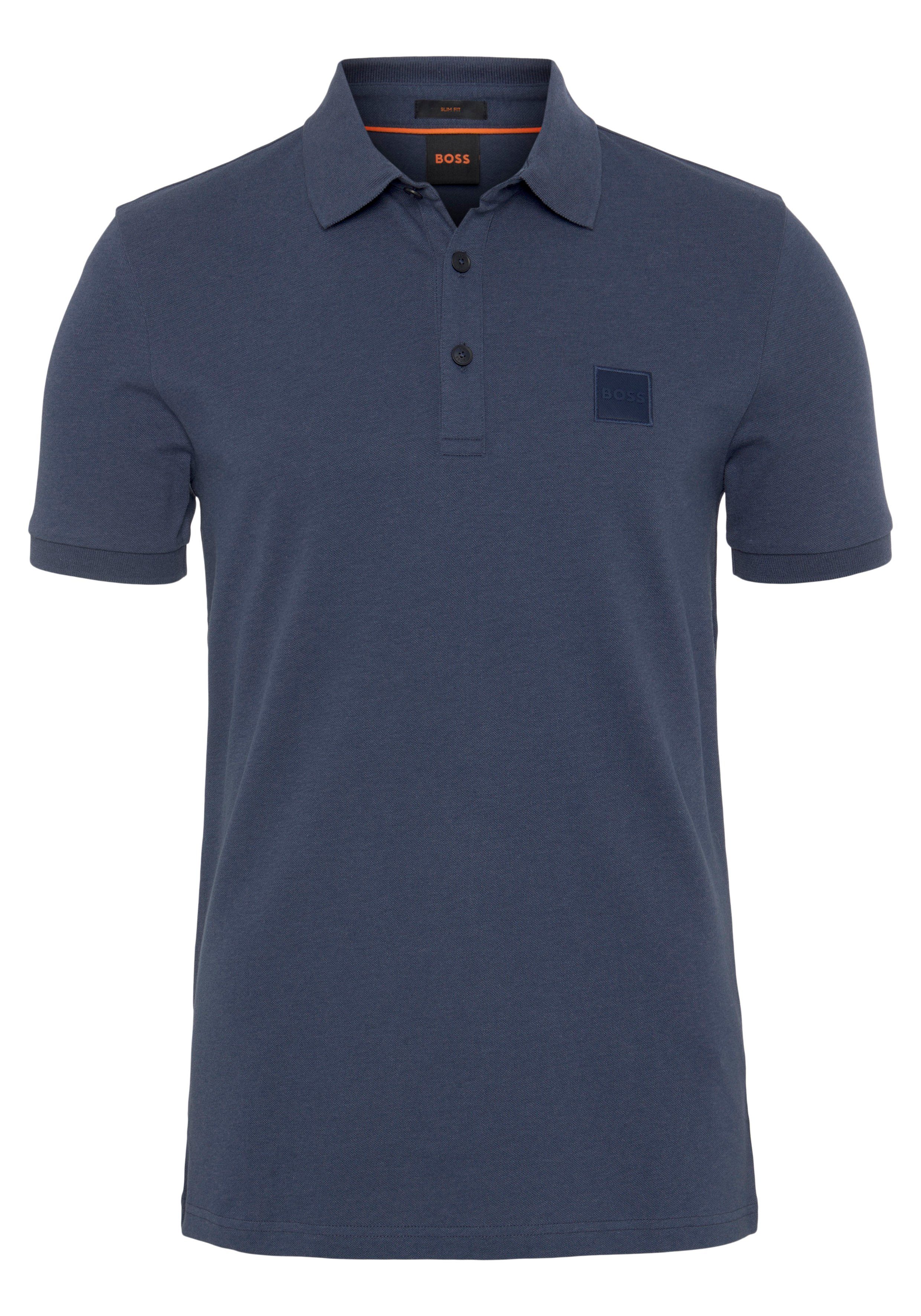 BOSS Passenger Navy von Logo-Patch Poloshirt mit ORANGE BOSS dezentem