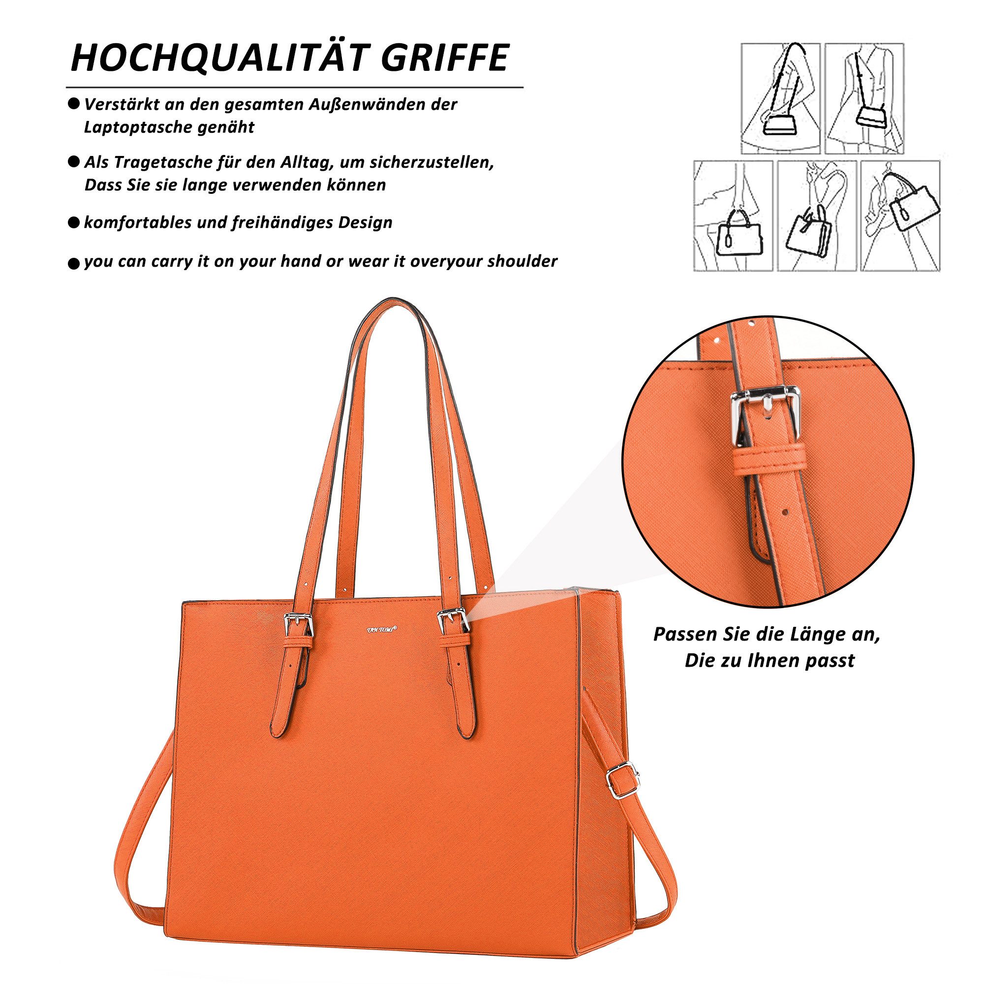 TAN.TOMI Aktentasche Große Business Handtasche Damen Leder Schultertasche Arbeit Schule, Bürotasche Damen 15 Zoll Notebooktasche mit 3 Fächern für Büro Schule