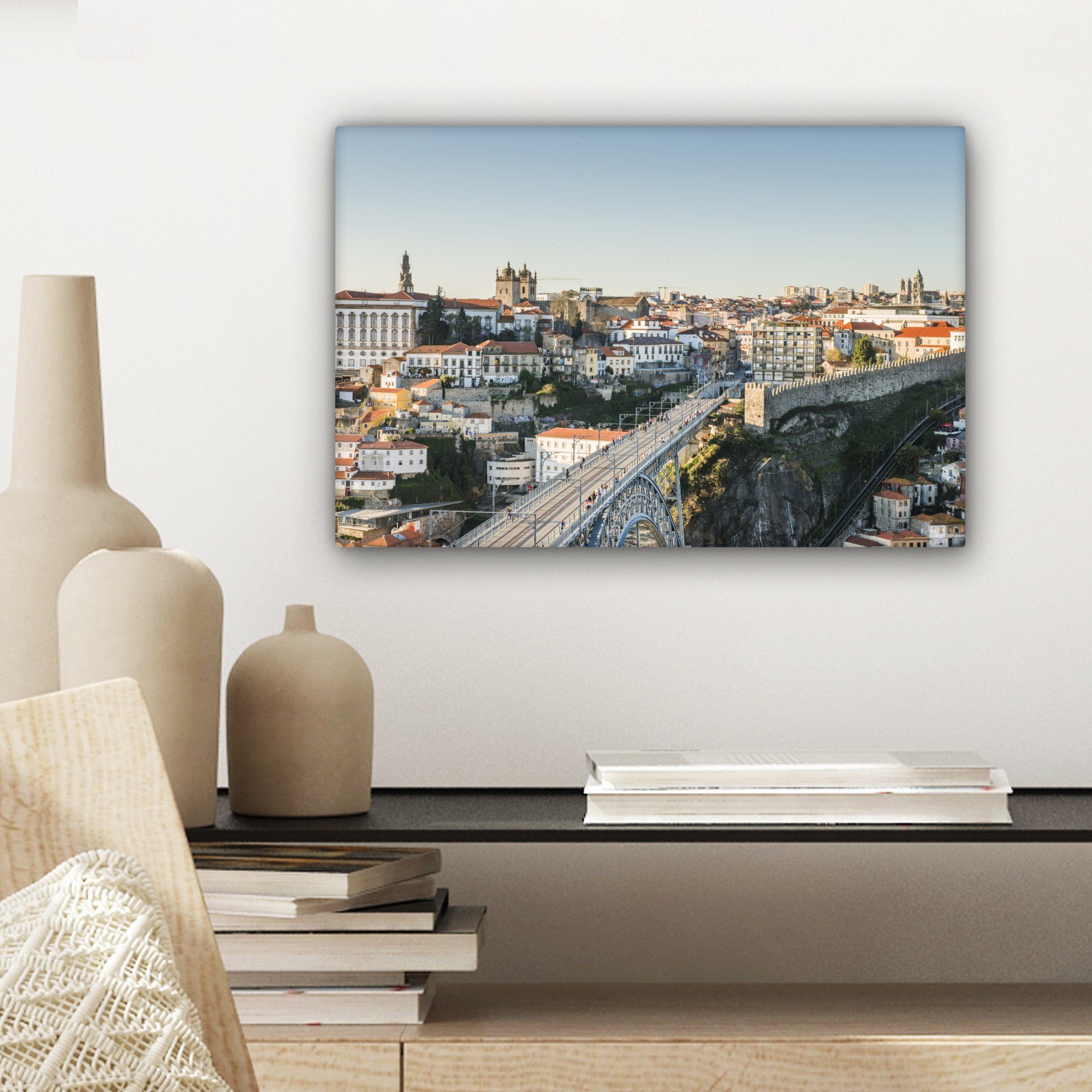 St), - - Portugal, Leinwandbild Porto Wanddeko, OneMillionCanvasses® cm Aufhängefertig, Brücke 30x20 Wandbild (1 Leinwandbilder,