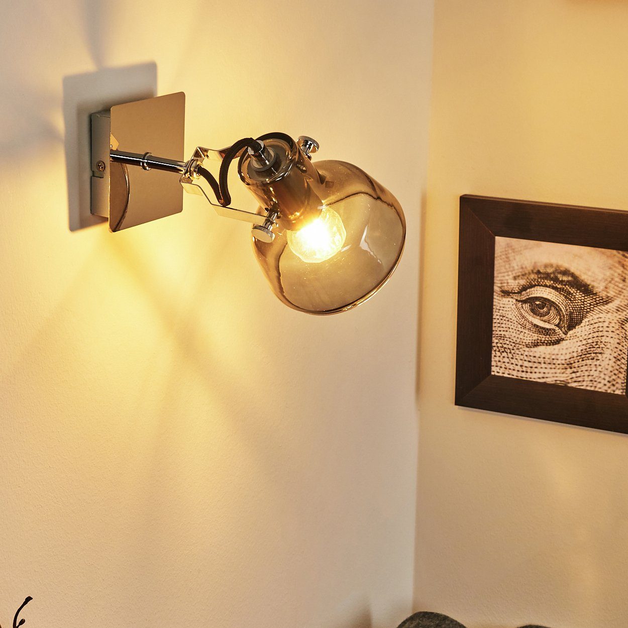 »Cama« Wandlampe verstellbar ohne Rauchglas, Schirm Leuchtenkopf der Wandleuchte Zimmerlampe Chromfarben, aus mit Metall hofstein Leuchtmittel, ist E14, in