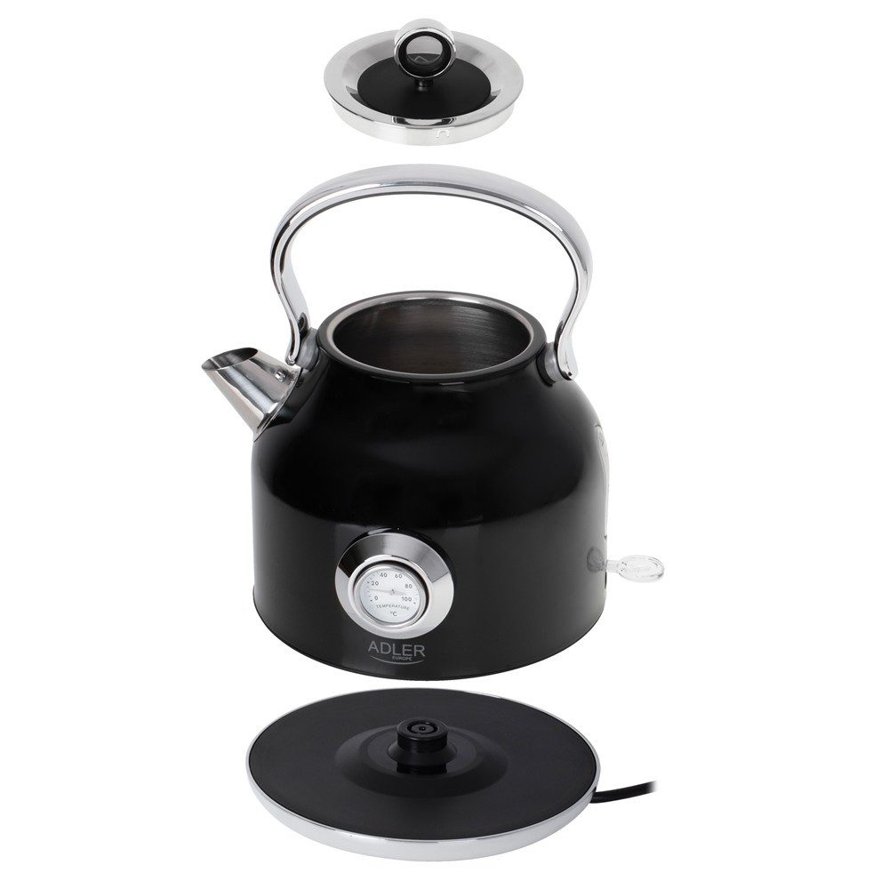 ADLER EUROPE Wasserkocher AD 1346 Retro-Wasserkocher mit Thermometer, 1.7 l, 2200 W, Edelstahl Teekessel, STRIX, Kalkfilter, Temperaturanzeige, schwarz – Bild 5 von 5