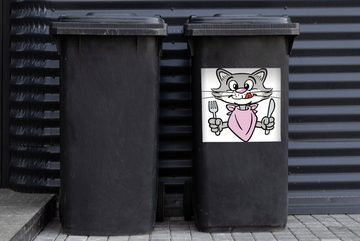 MuchoWow Wandsticker Katze - Besteck - Grau (1 St), Mülleimer-aufkleber, Mülltonne, Sticker, Container, Abfalbehälter
