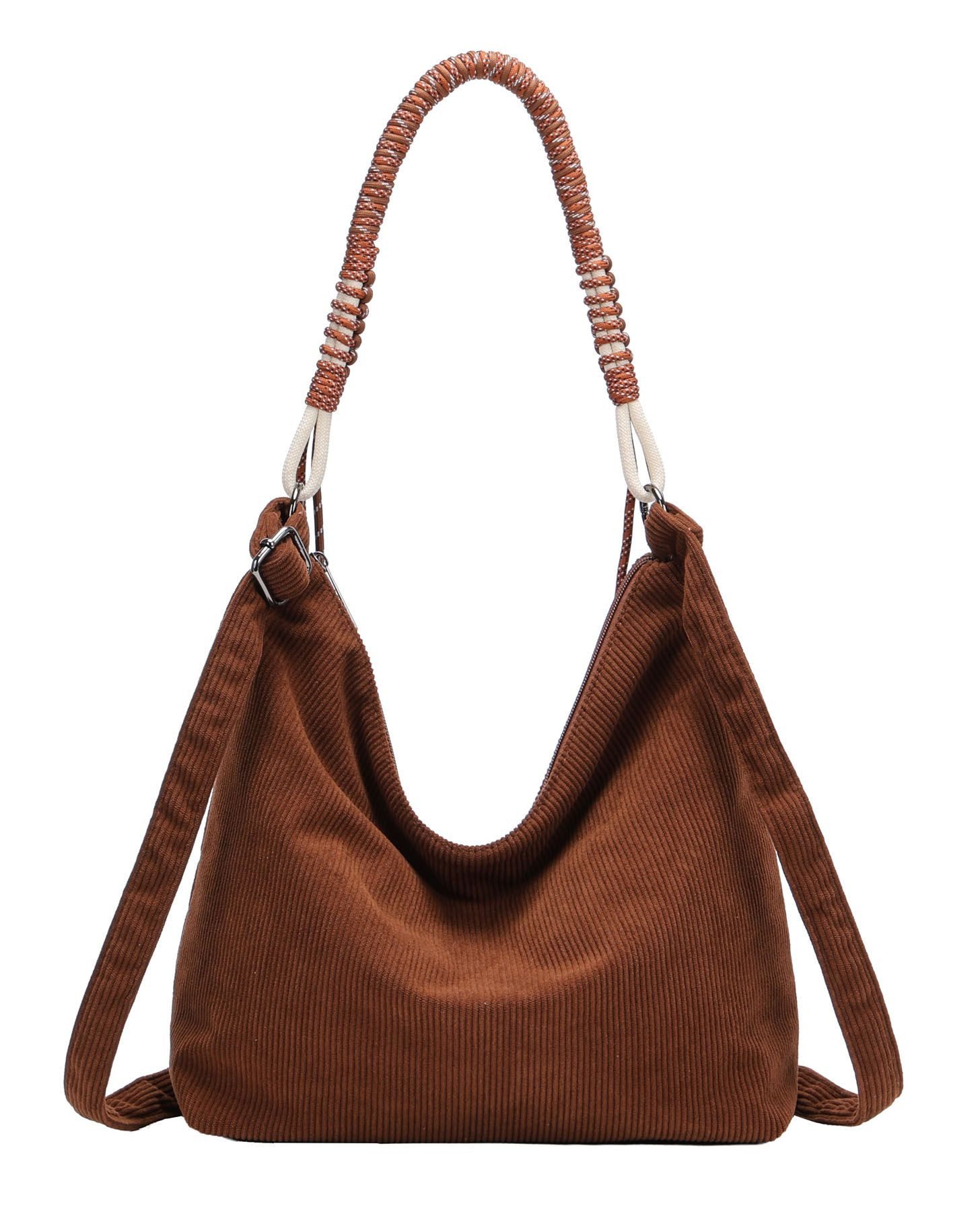 ITALYSHOP24 Schultertasche DAMEN TASCHE CORD SHOPPER Umhängetasche Hobo Bag CrossOver Freizeit, Crossbody Beuteltasche Handtasche City Bag Samt Reise Leichtgewicht