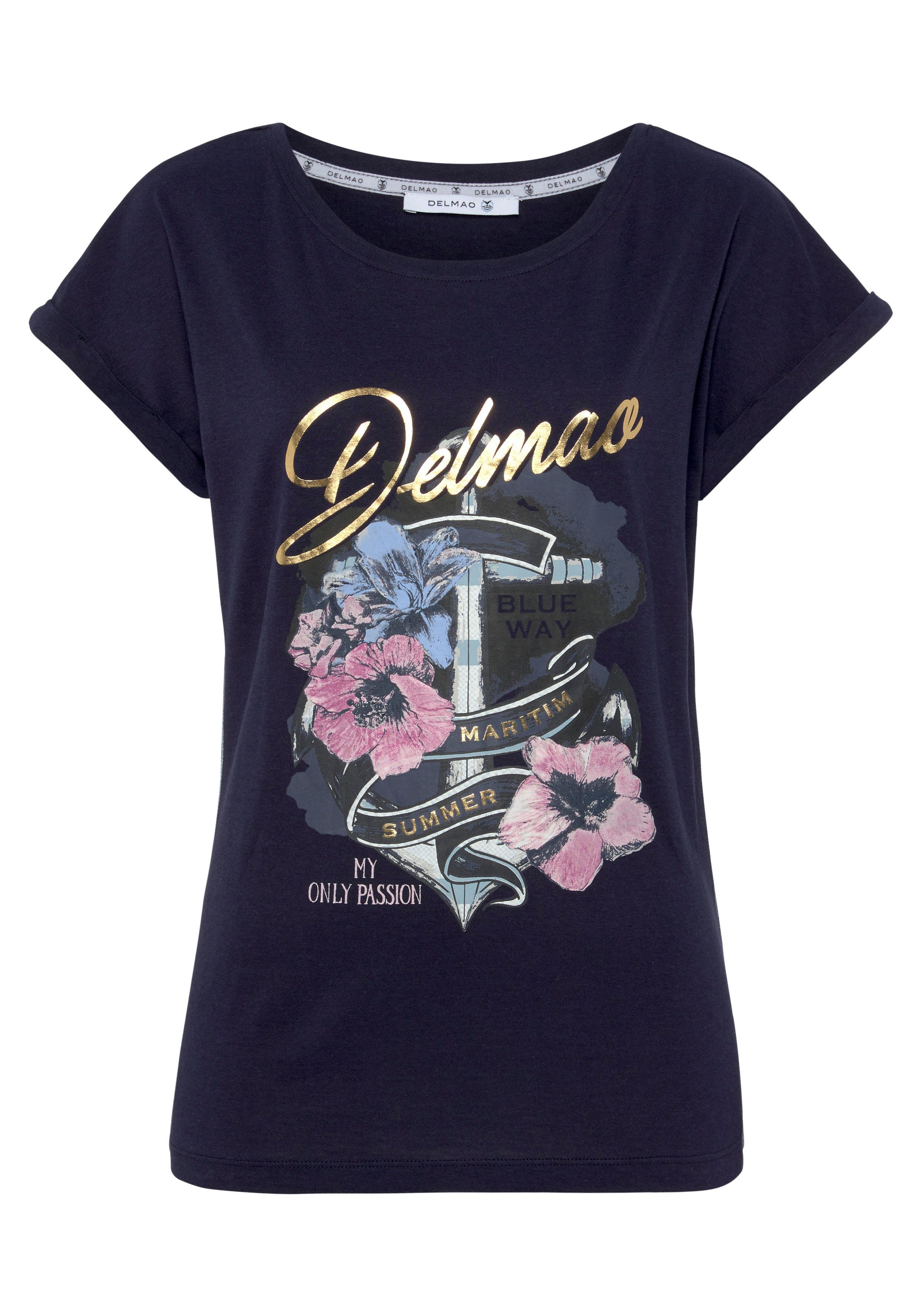 DELMAO Print-Shirt mit geblümten Anker-Logodruck MARKE! NEUE 