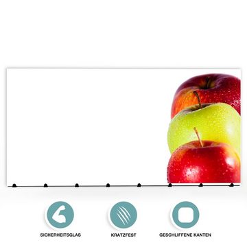 Primedeco Garderobenpaneel Magnetwand und Memoboard aus Glas Dreierlei Äpfel