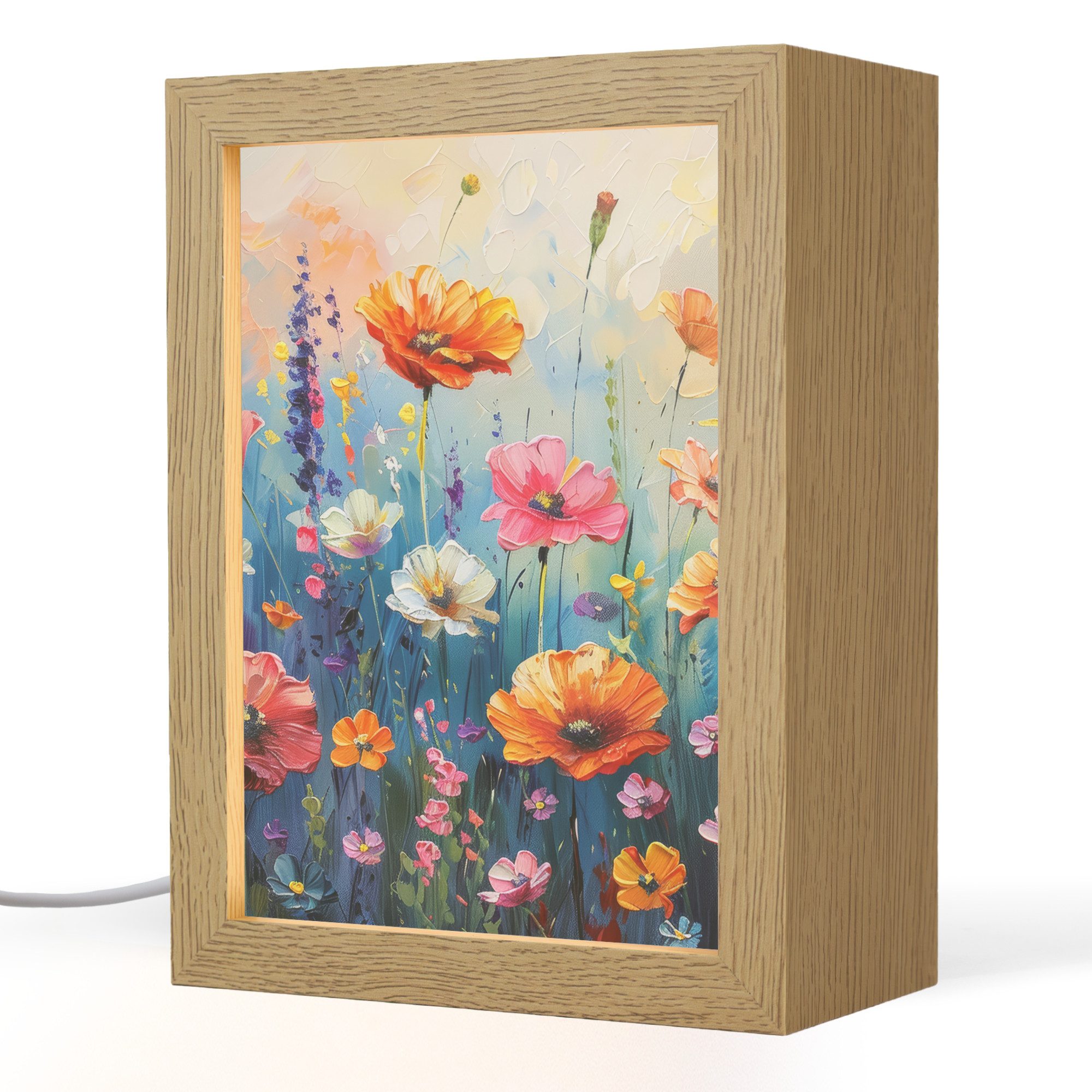 OnlyWow Tischleuchte Blumen - Natur - Aquarell - Kunst, Dimmbar, Farbwechsel, LED, Warmweiß, Kaltweiß, Neutralweiß Einstellbar, Tischlampe, Schreibtischlampe, Desk, Dimmbar, mit Kabel, LED