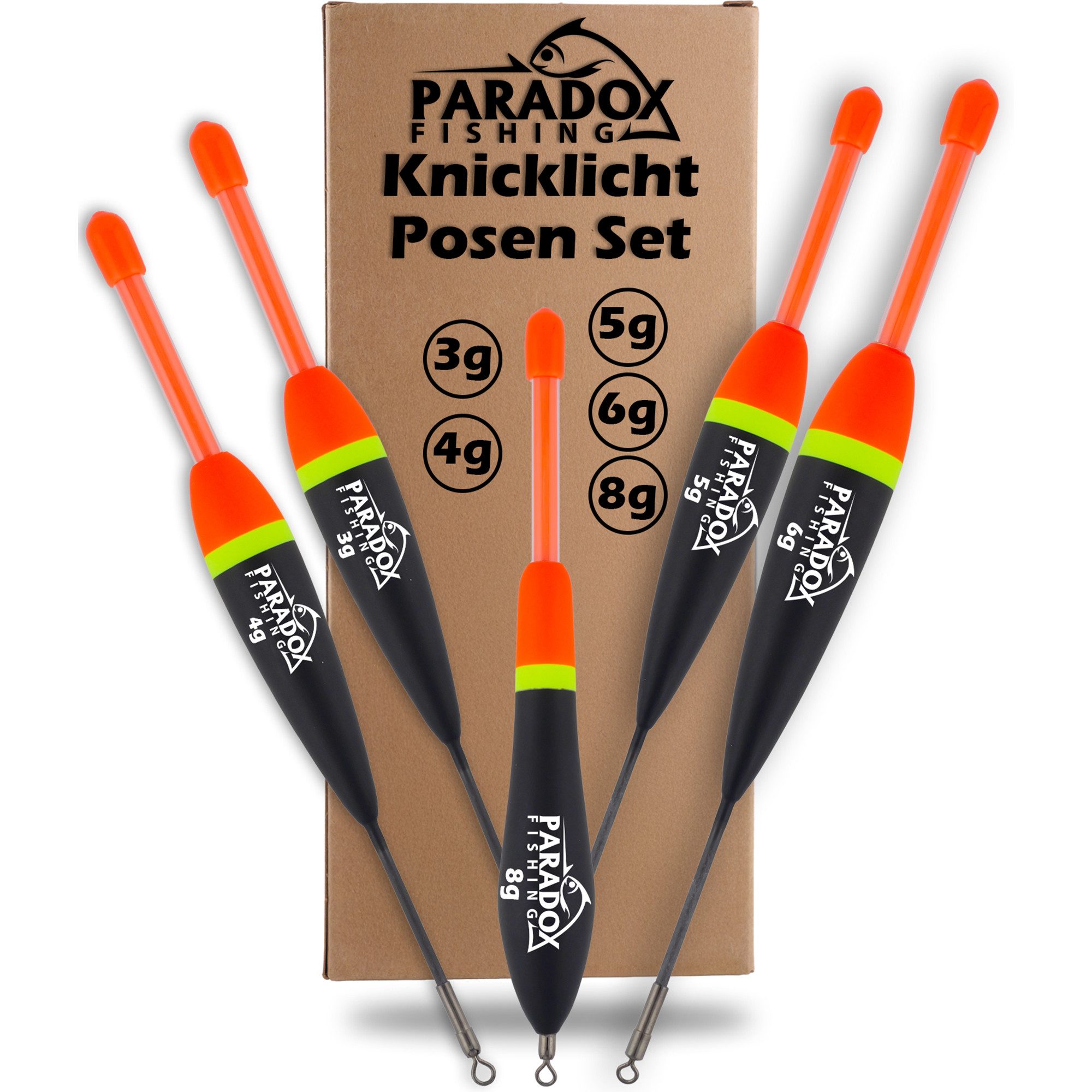 Paradox Fishing Knicklichtpose 3g-8g, 5 Stück Posen Set Tag und Nachtangeln