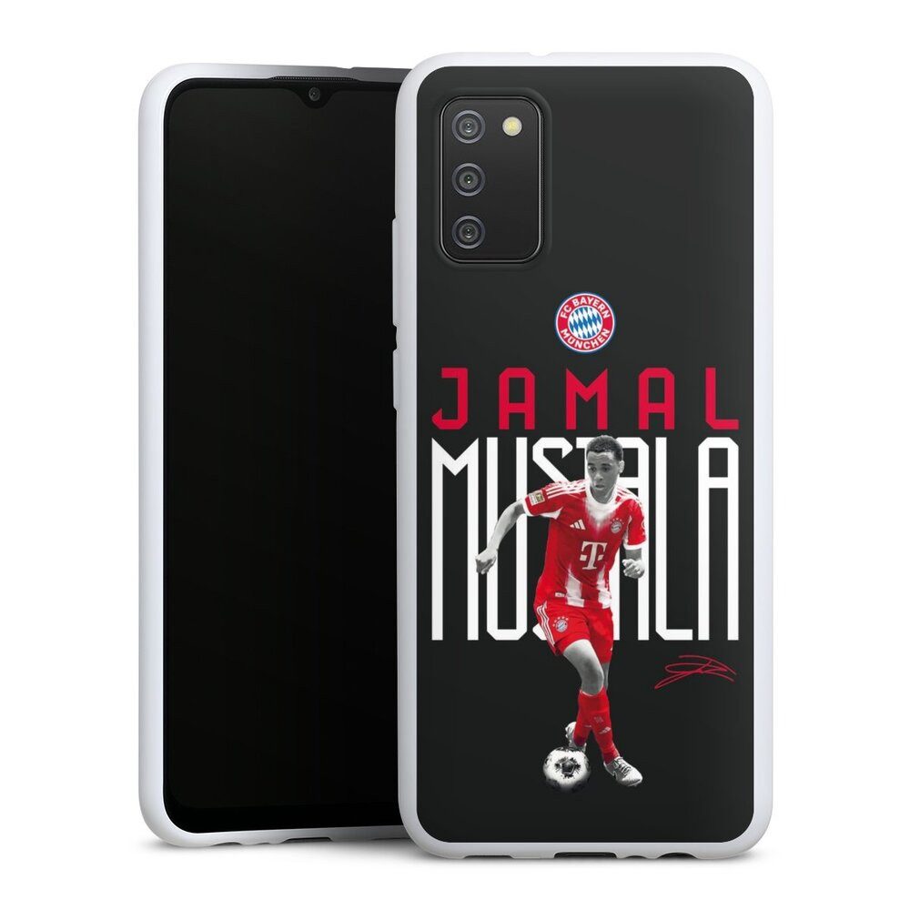 DeinDesign Handyhülle FC Bayern München Jamal Musiala Offizielles Lizenzprodukt, Samsung Galaxy A02s Silikon Hülle Bumper Case Handy Schutzhülle