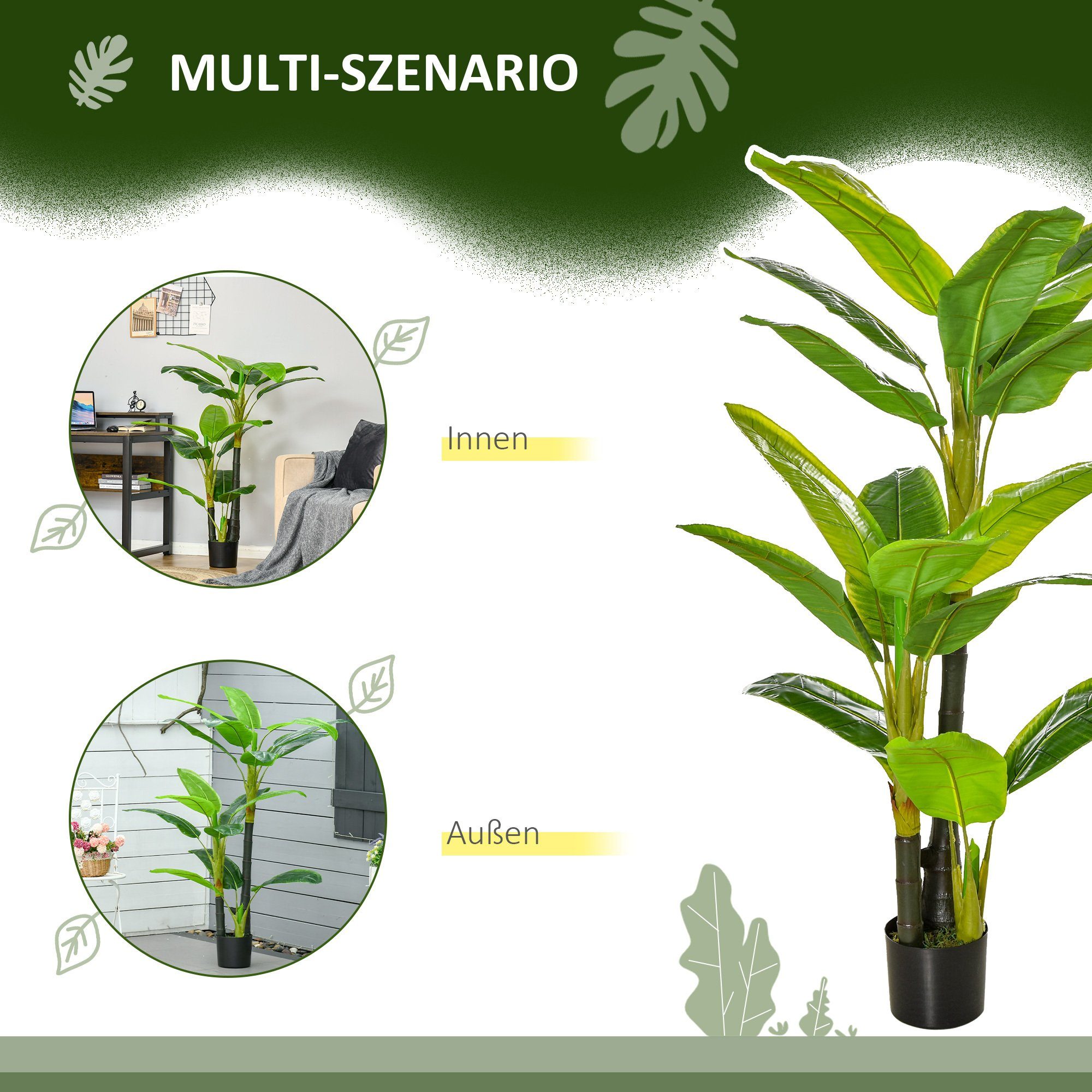 Kunstpflanze künstliche Bananenbaum HOMCOM Design, Pflanze mit