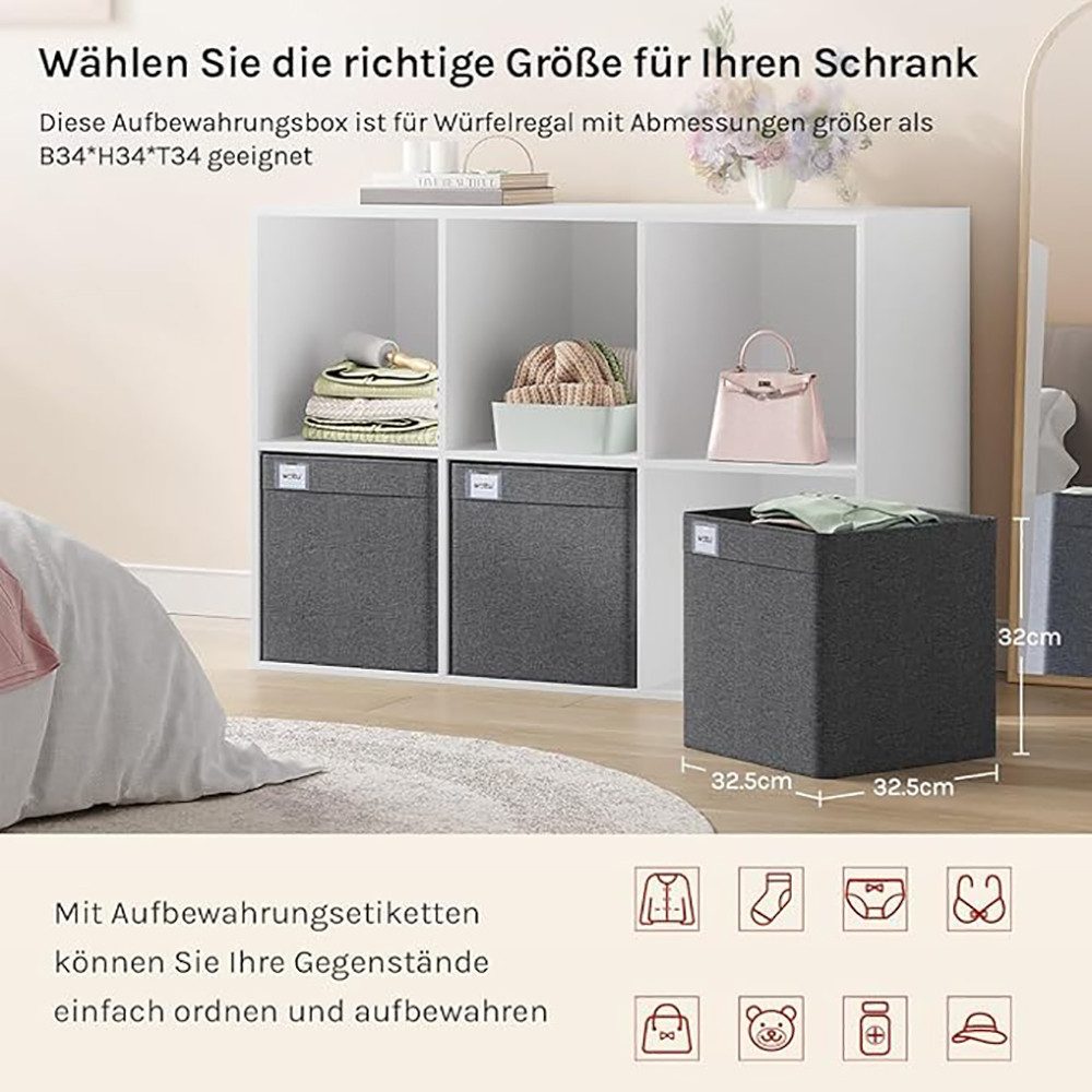 Woltu Aufbewahrungsbox (3 St), mit Griffen, Stoffbox Aufbewahrung, Regal Einsatz, Dunkelgrau
