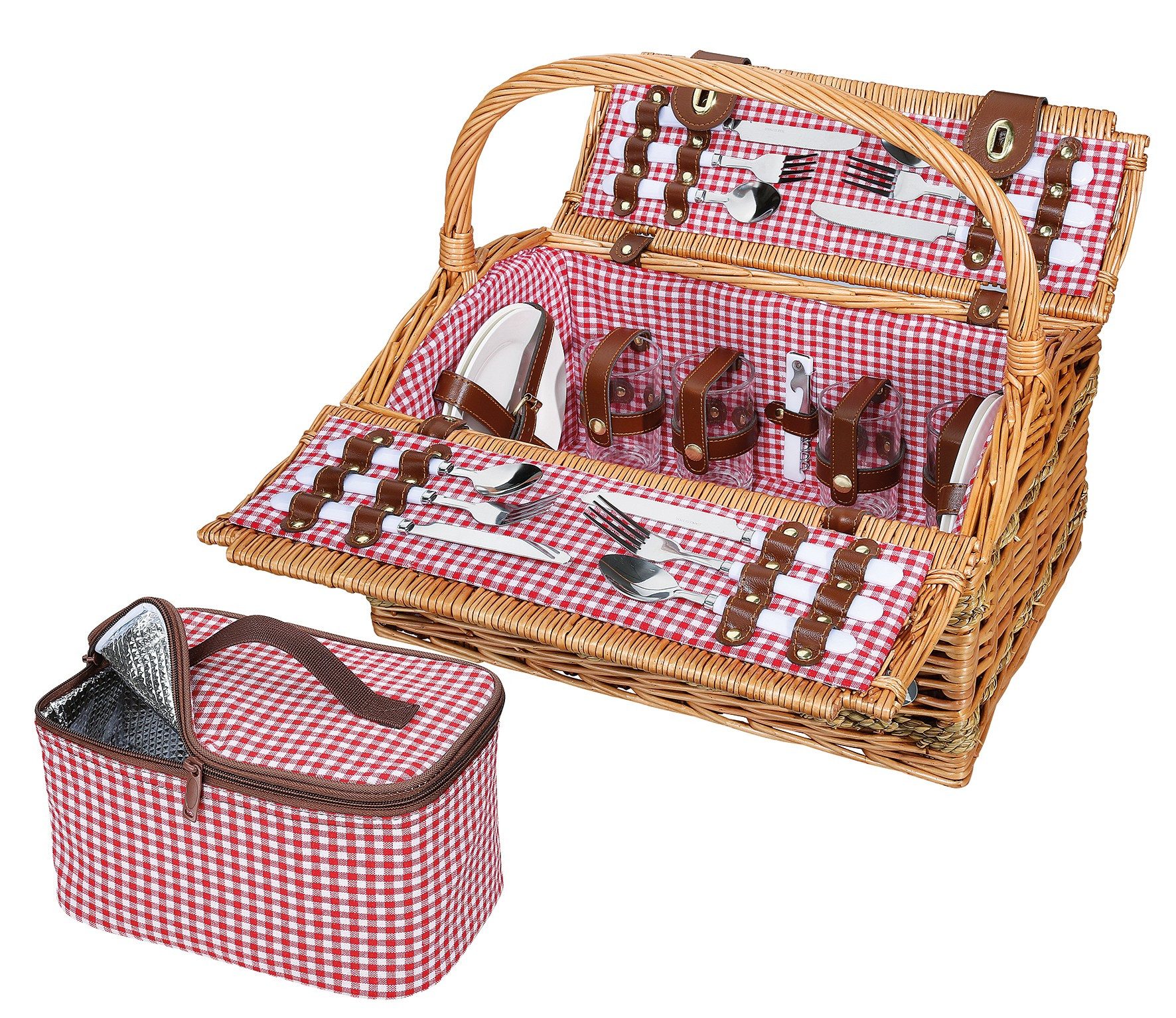 Picknickkorb Picknickkorb für 4 Personen Kühlfach Teller Gläser Besteck Cilio